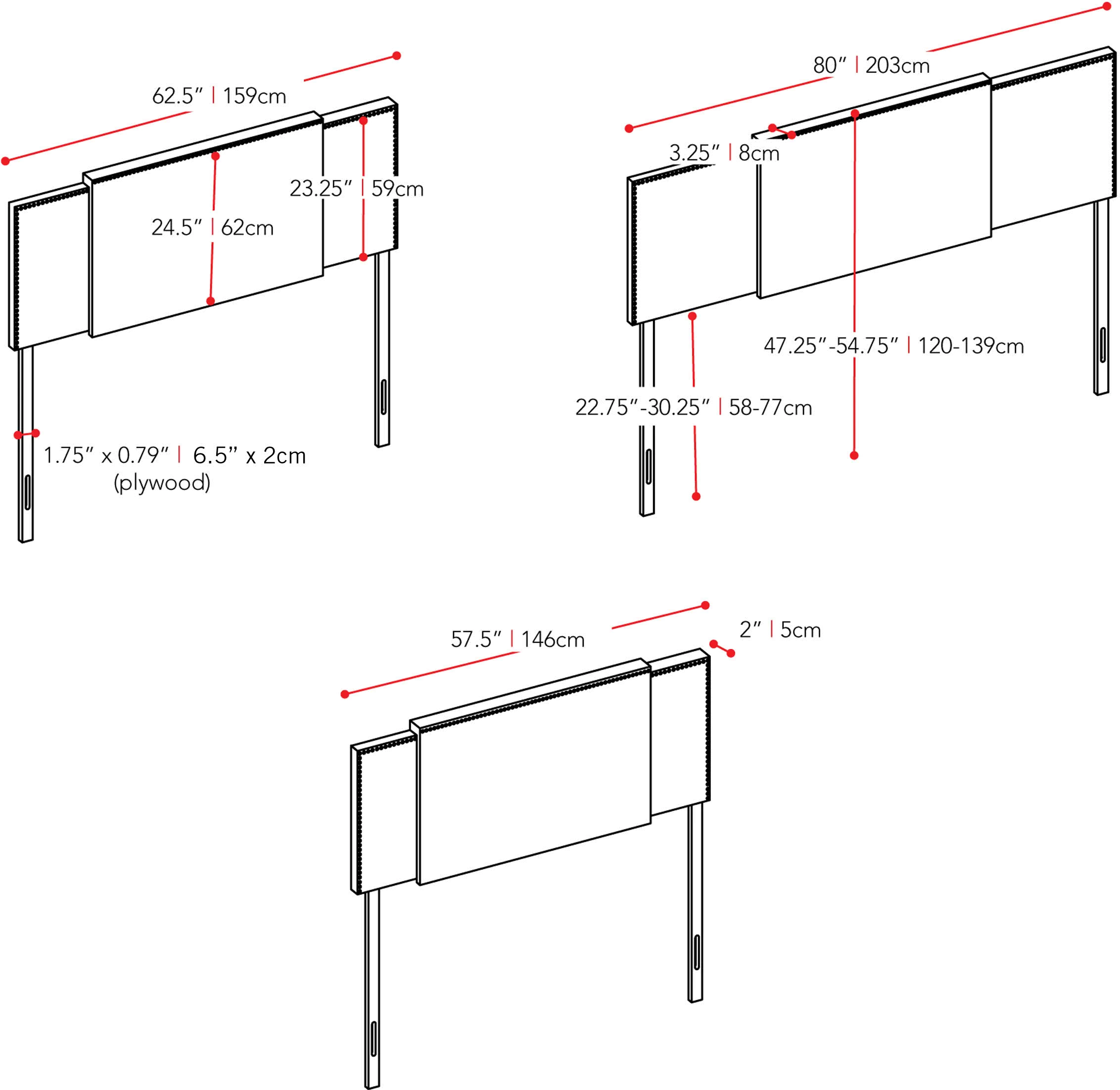 Fairfield Contemporary Full, Queen, King Navy Blue Expandable Headboard-5