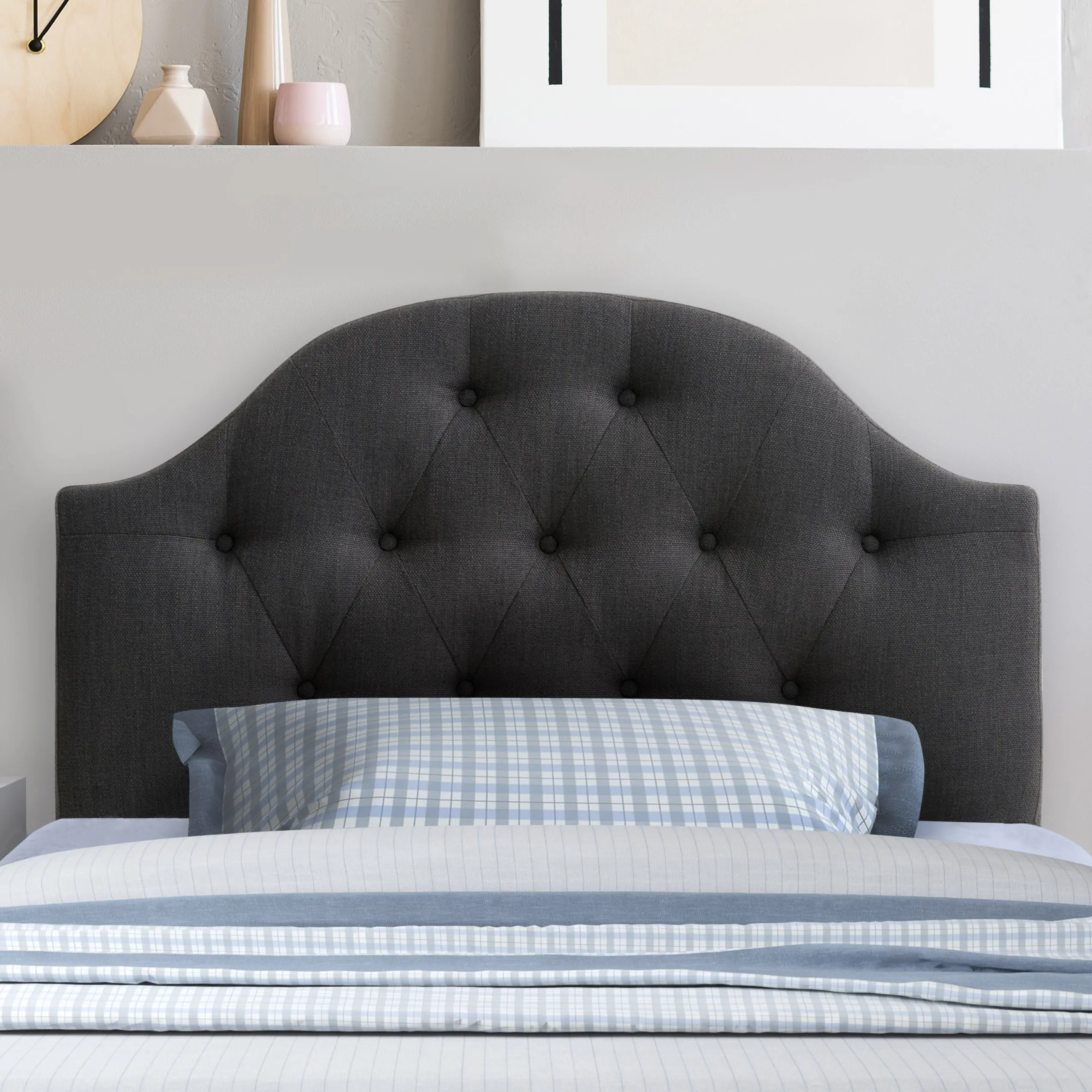 Calera Twin Tufted Dark Grey Fabric Headboard-2