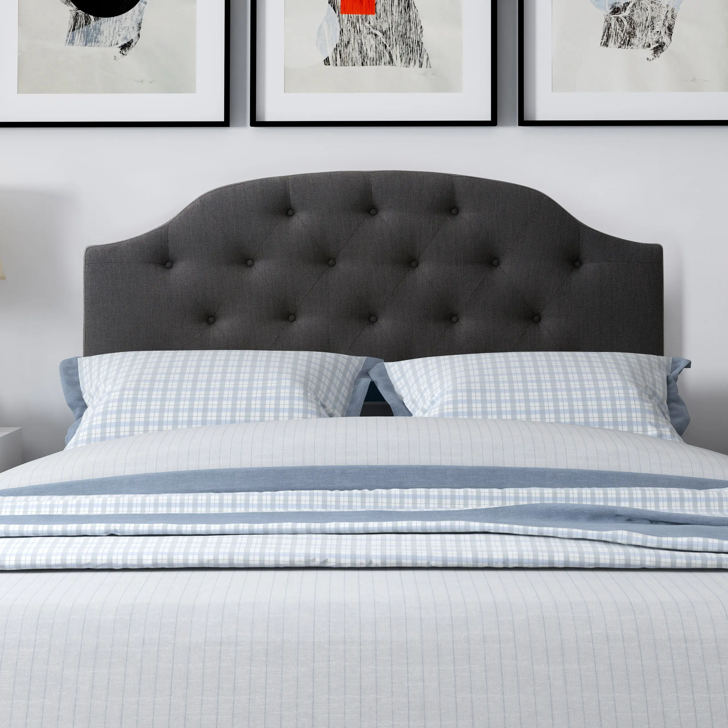 Calera Full Tufted Dark Grey Fabric Headboard-2