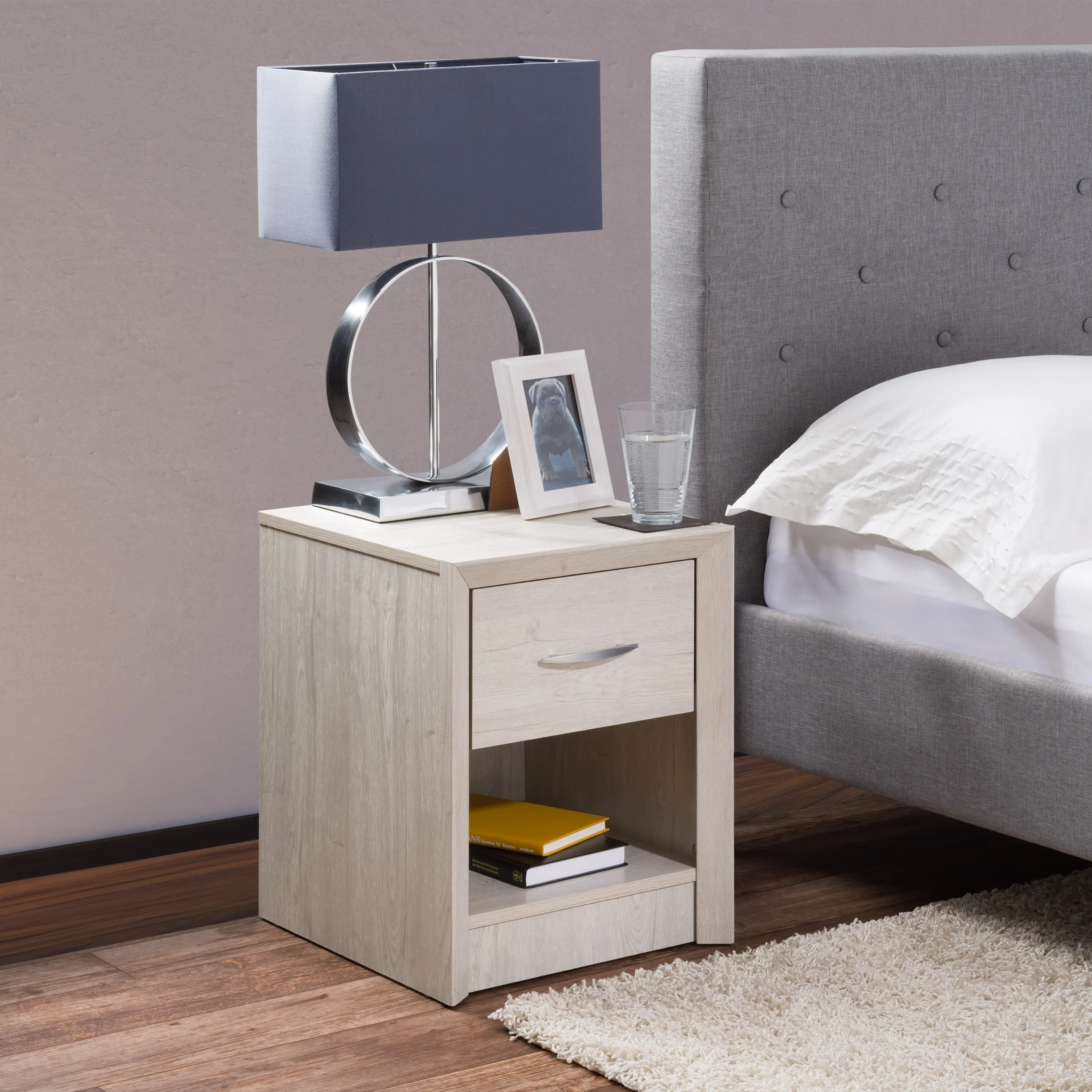 Newport Contemporary White Washed Oak One Drawer Nightstand-2