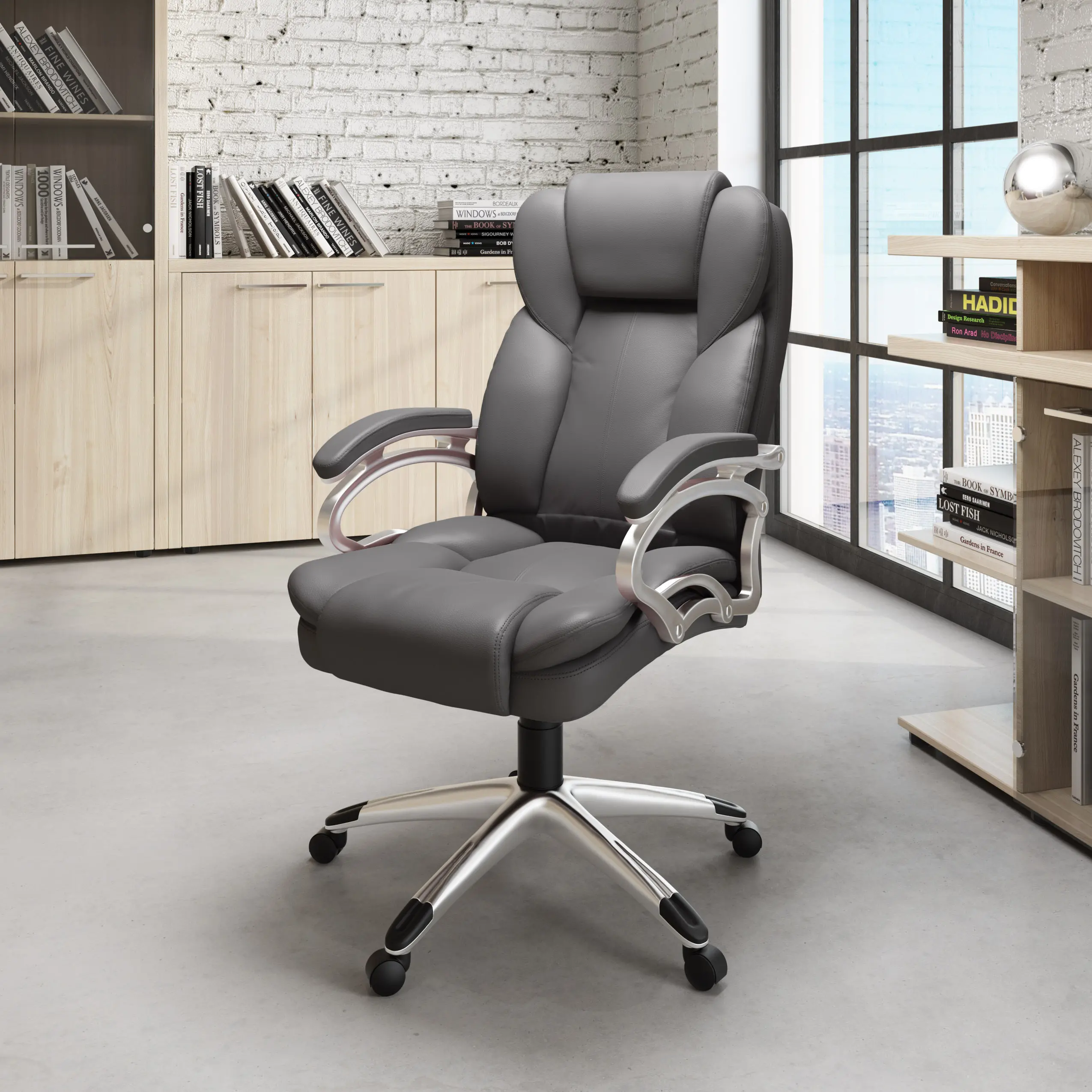 Workspace Contemporary Gray Leatherette Executive Office Chair-2