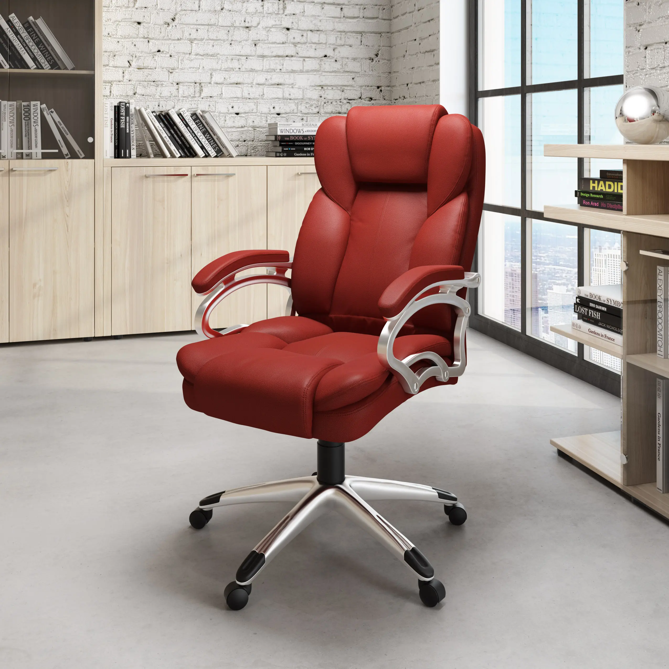 Workspace Contemporary Red Leatherette Executive Office Chair-2