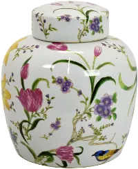 Fleur Jar With Lid Floral and Bird Design