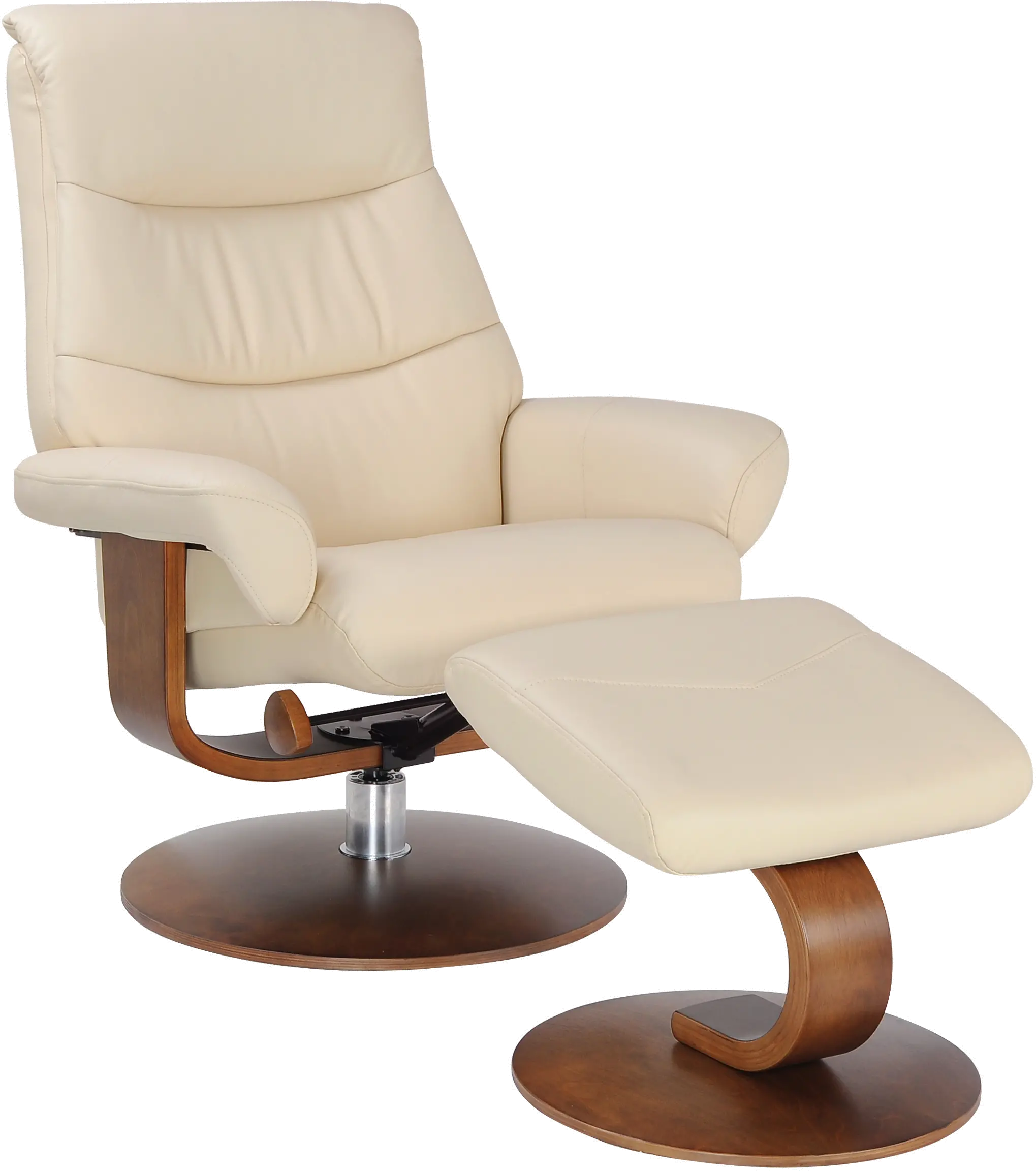 Genoa Scandinavian Cream Leather Recliner with Ottoman-1
