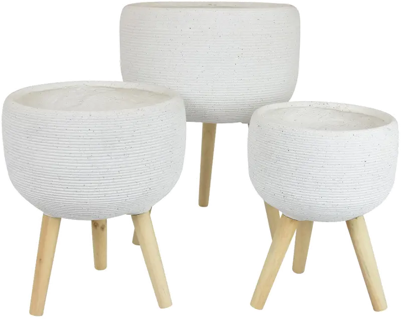 Large White Planter With Natural Legs