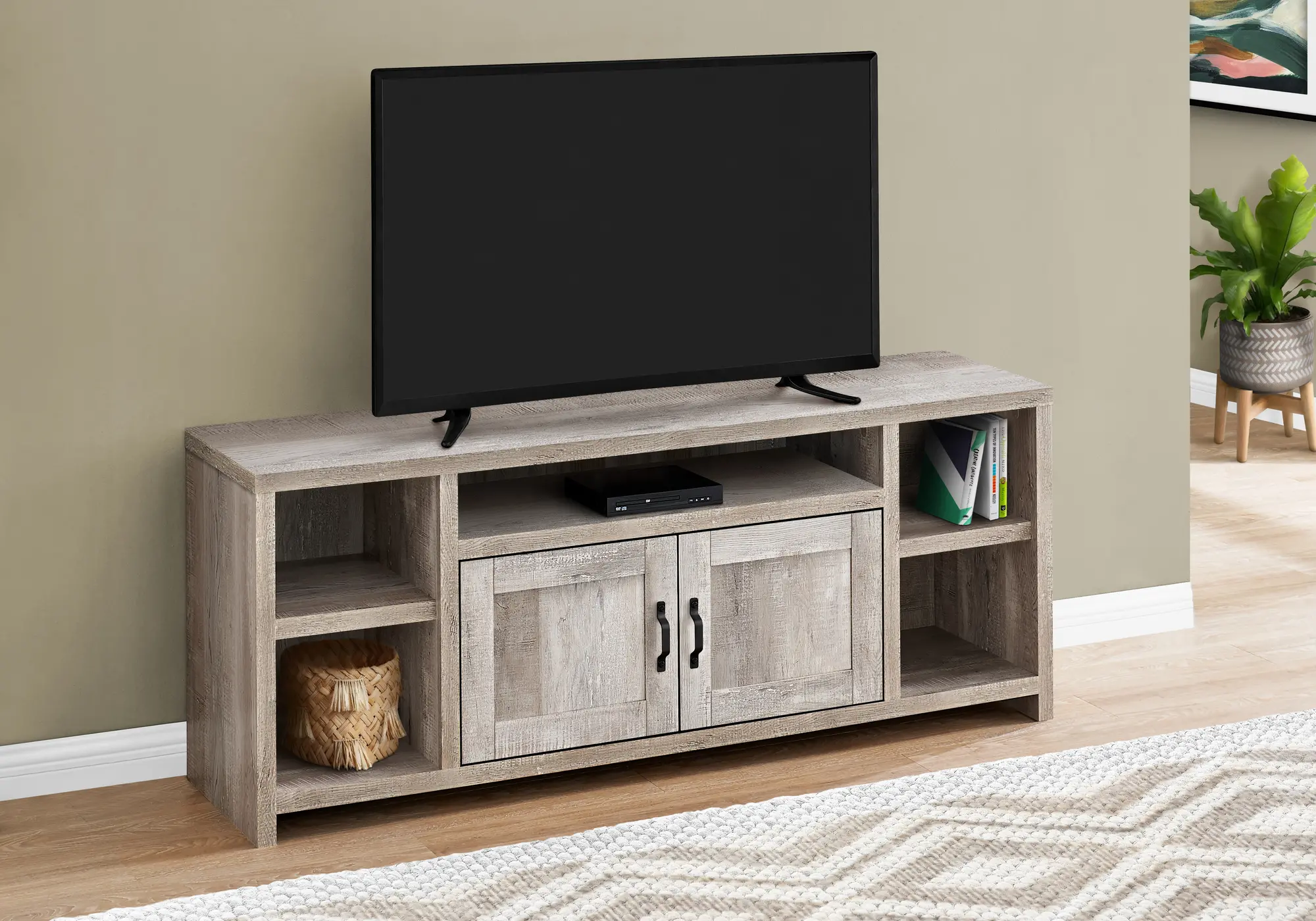 Farmhouse 60 Inch Taupe Reclaimed Wood TV Stand-2