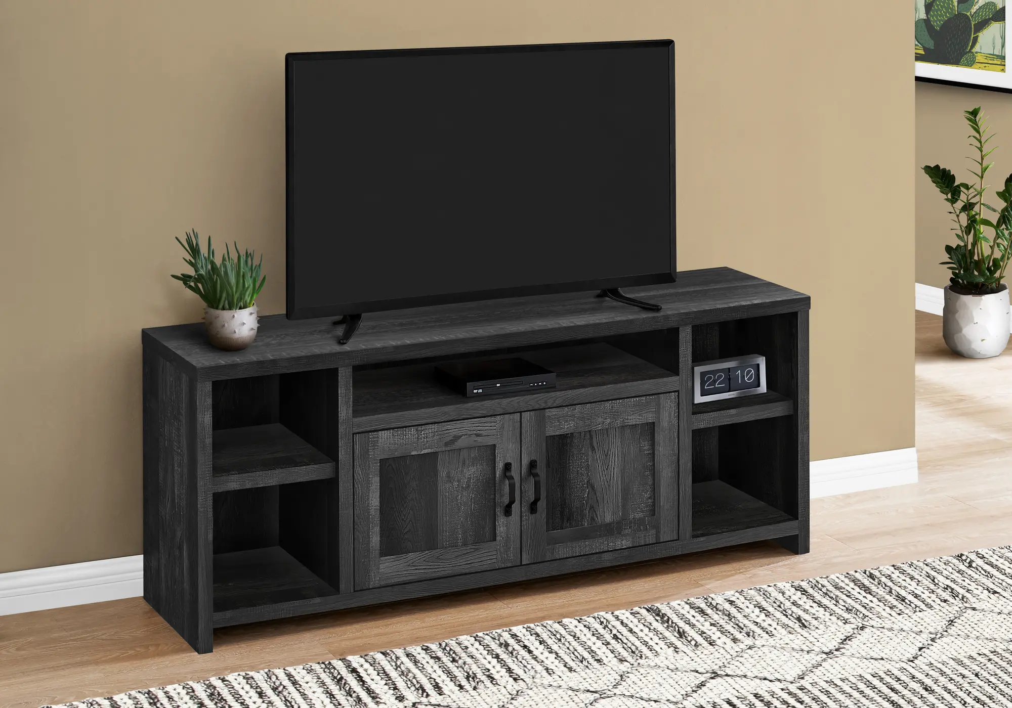 Farmhouse 60 Inch Black Reclaimed Wood TV Stand-2
