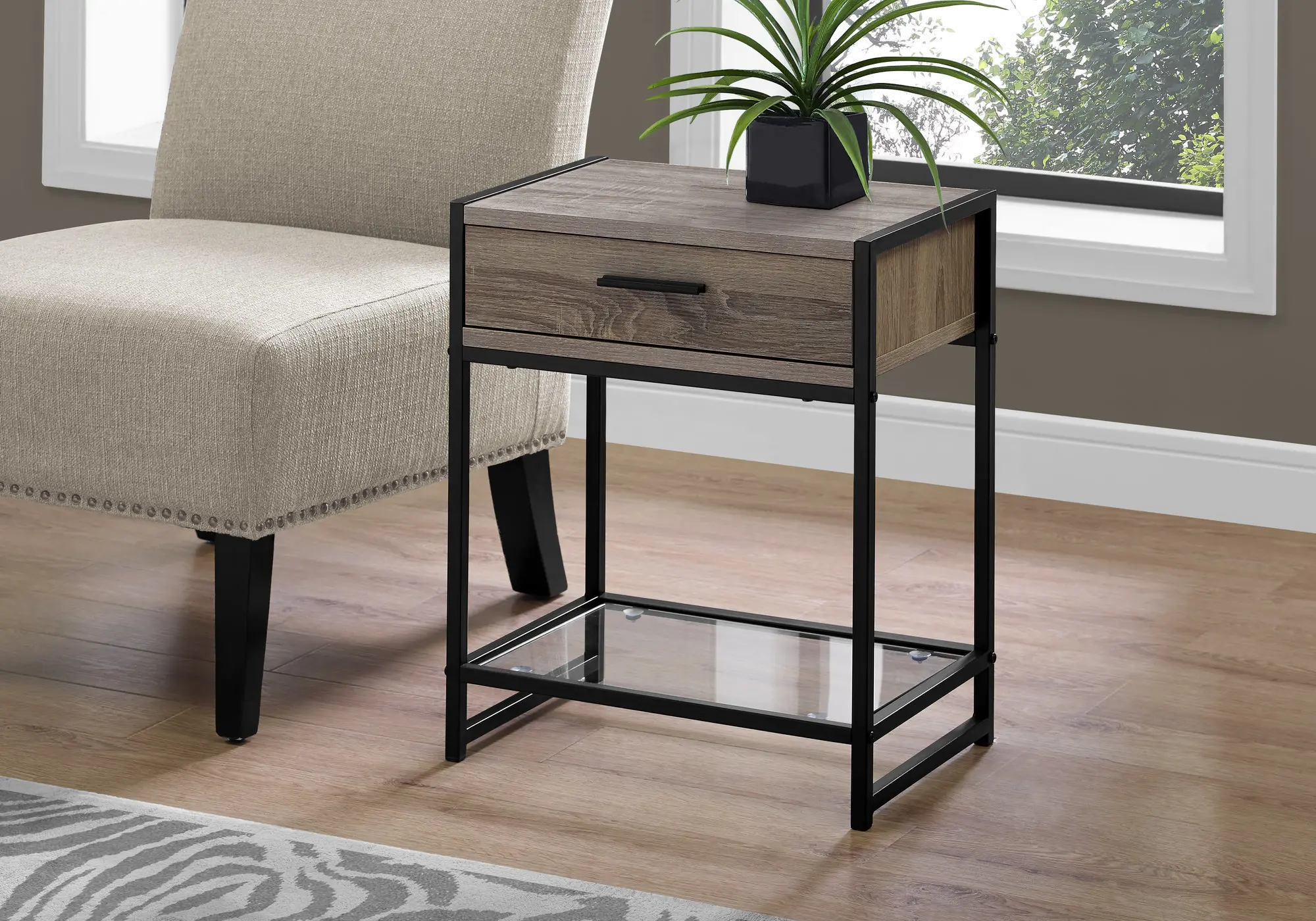Industrial Taupe One Drawer Accent Table-2