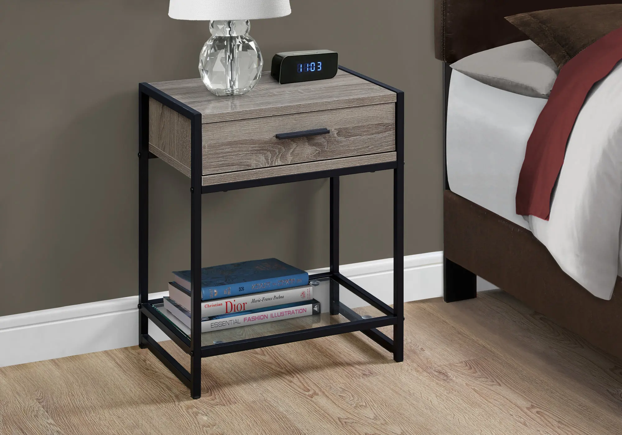 Industrial Taupe One Drawer Accent Table-3