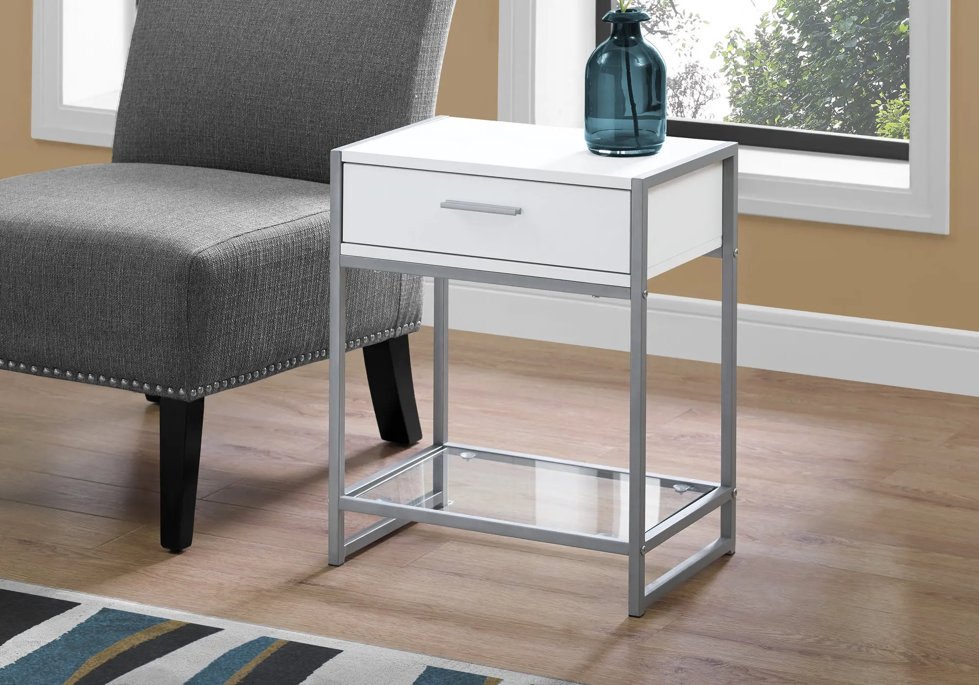 Industrial White One Drawer Accent Table-2