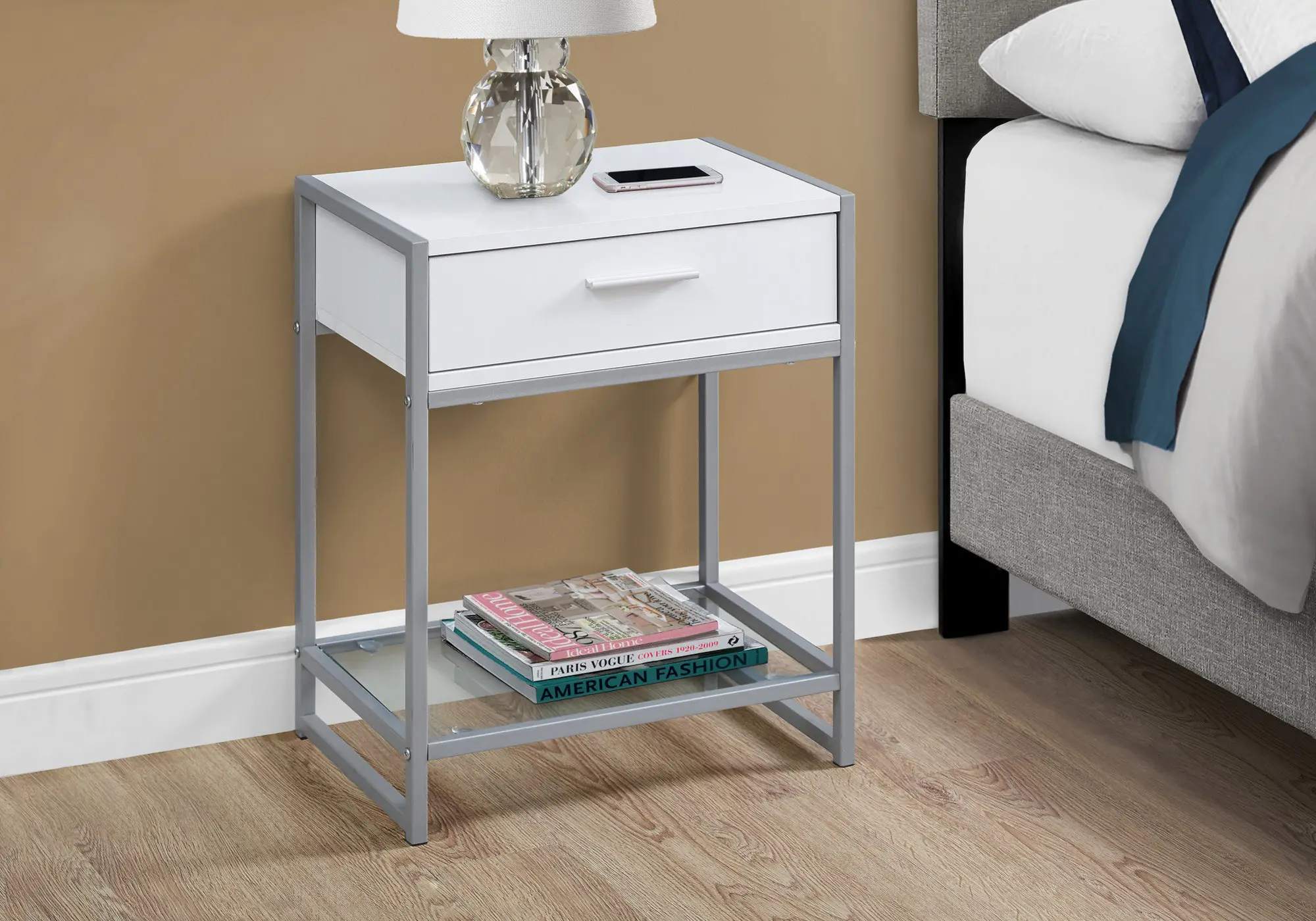 Industrial White One Drawer Accent Table-3
