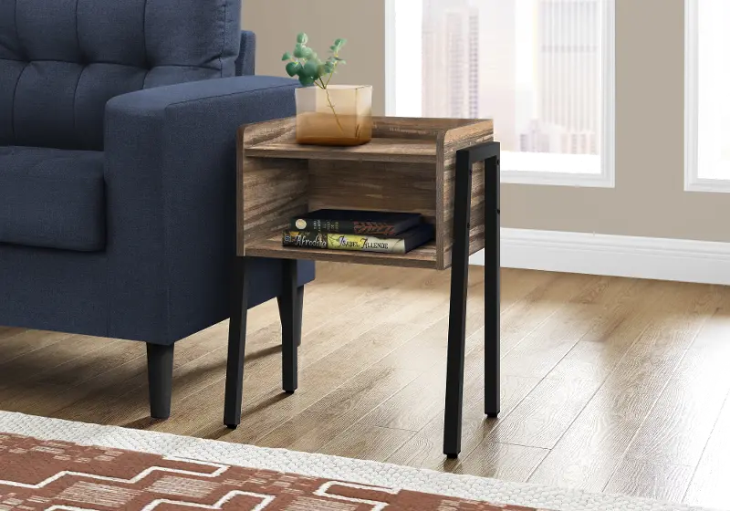 Industrial Brown Reclaimed Wood Storage Cubby Accent Table