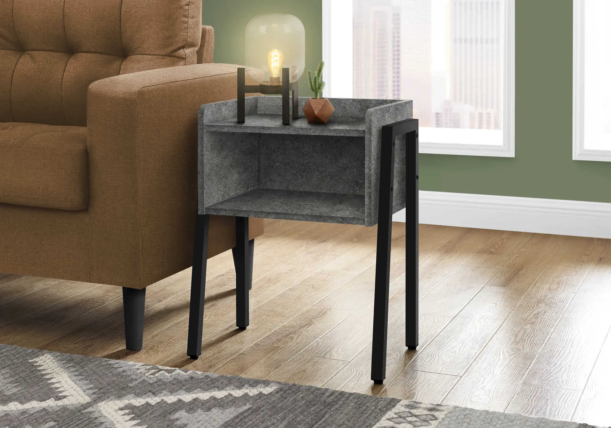 Industrial Grey Stone-Look Storage Cubby Accent Table-2