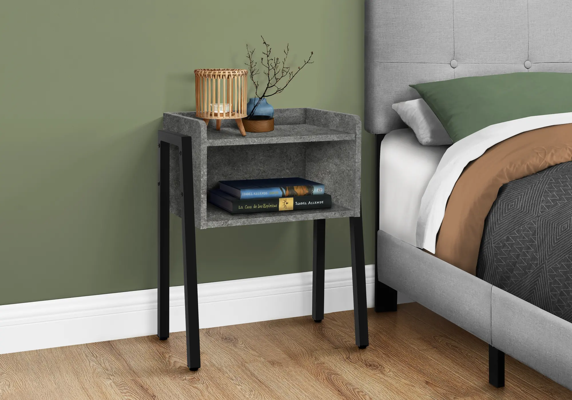 Industrial Grey Stone-Look Storage Cubby Accent Table-3
