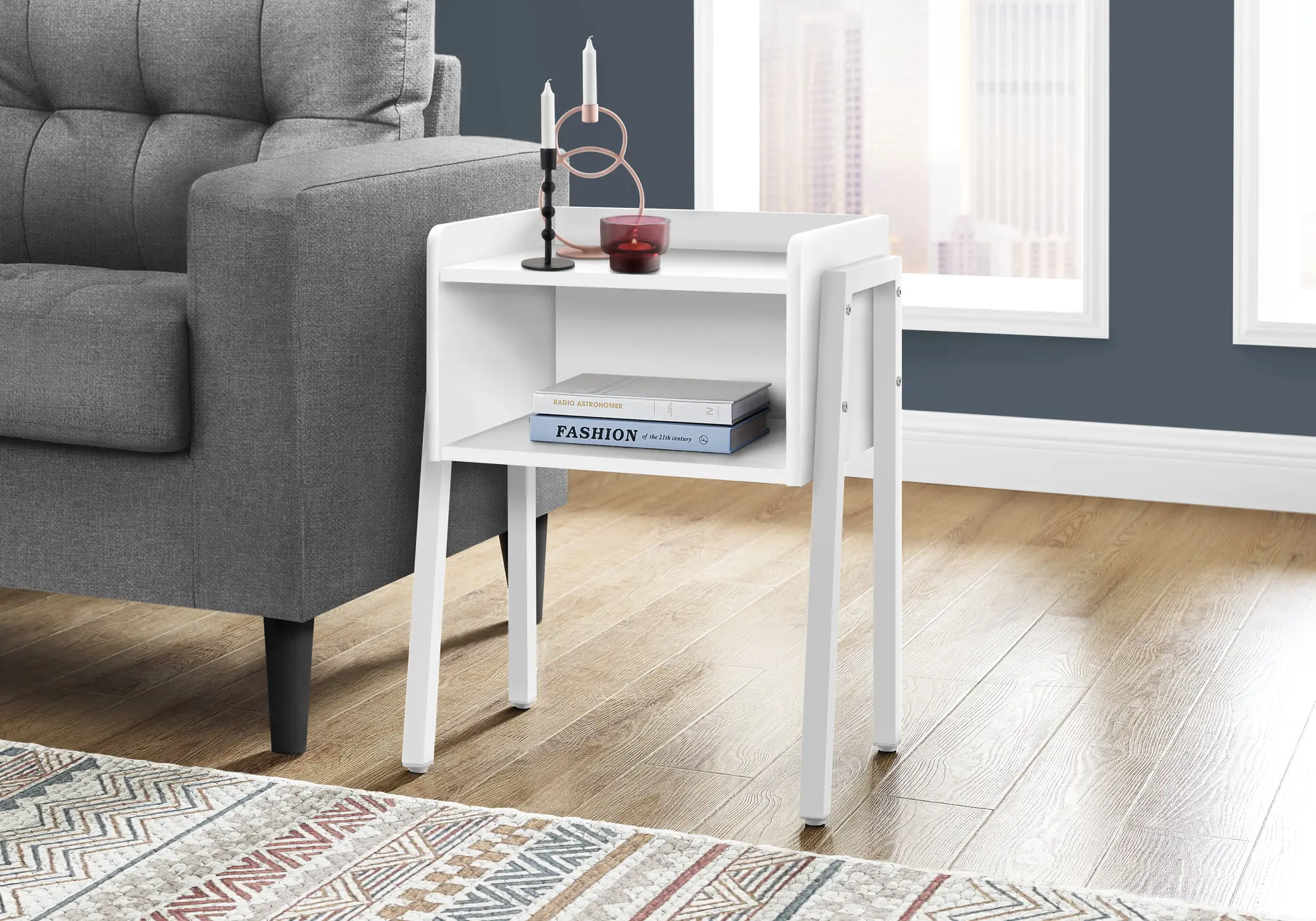 Industrial White Storage Cubby Accent Table-2