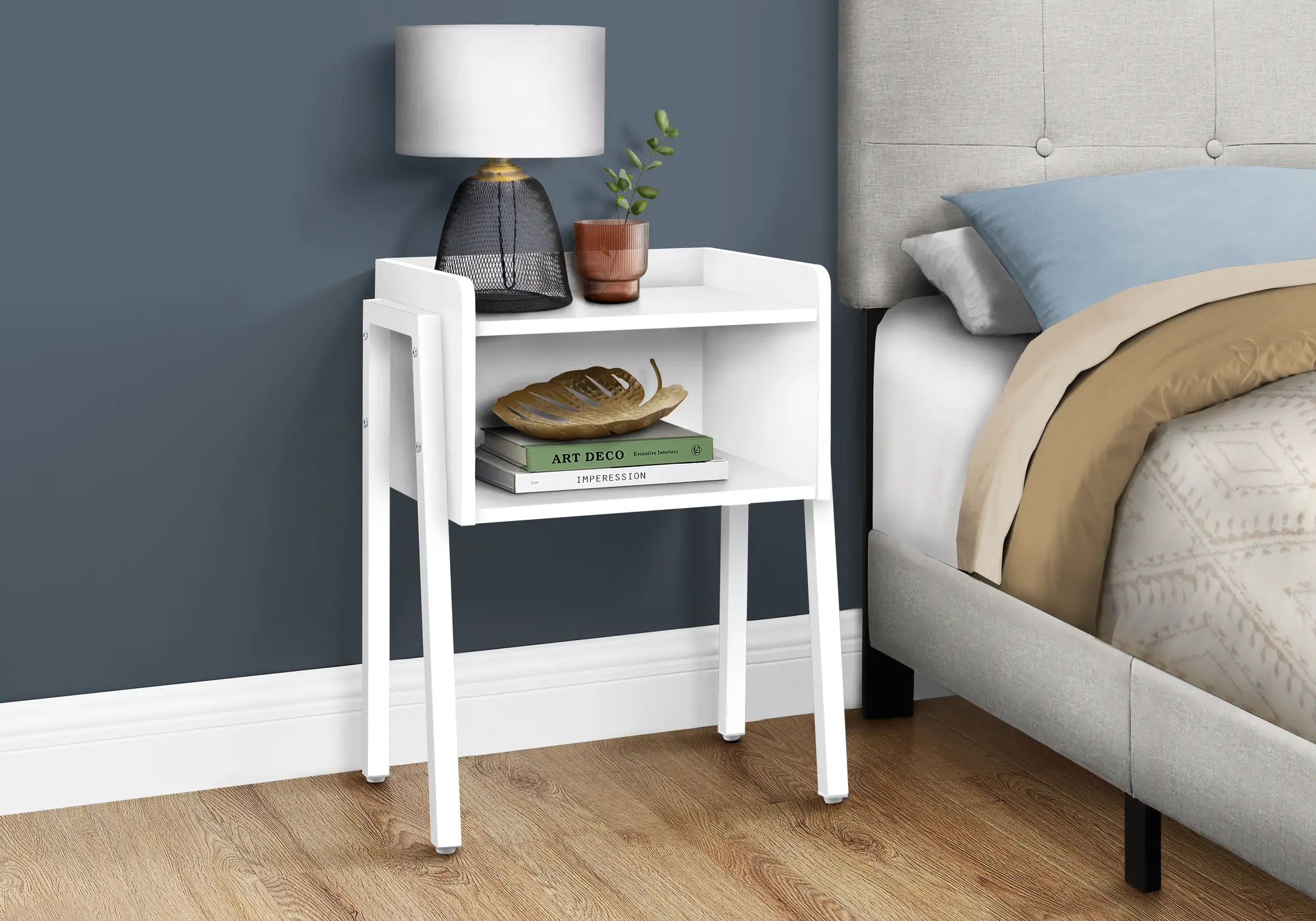 Industrial White Storage Cubby Accent Table-3