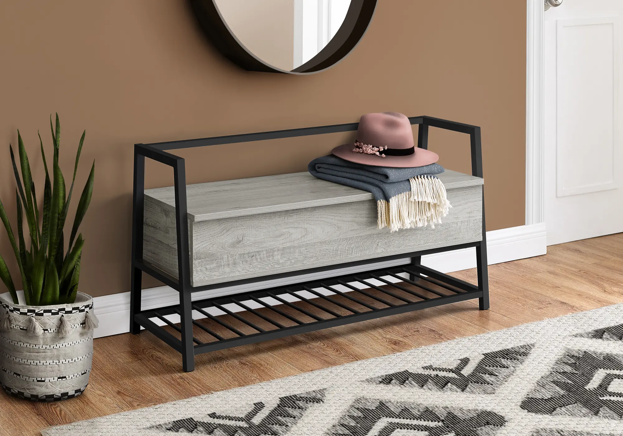 Industrial Grey Storage Bench-2