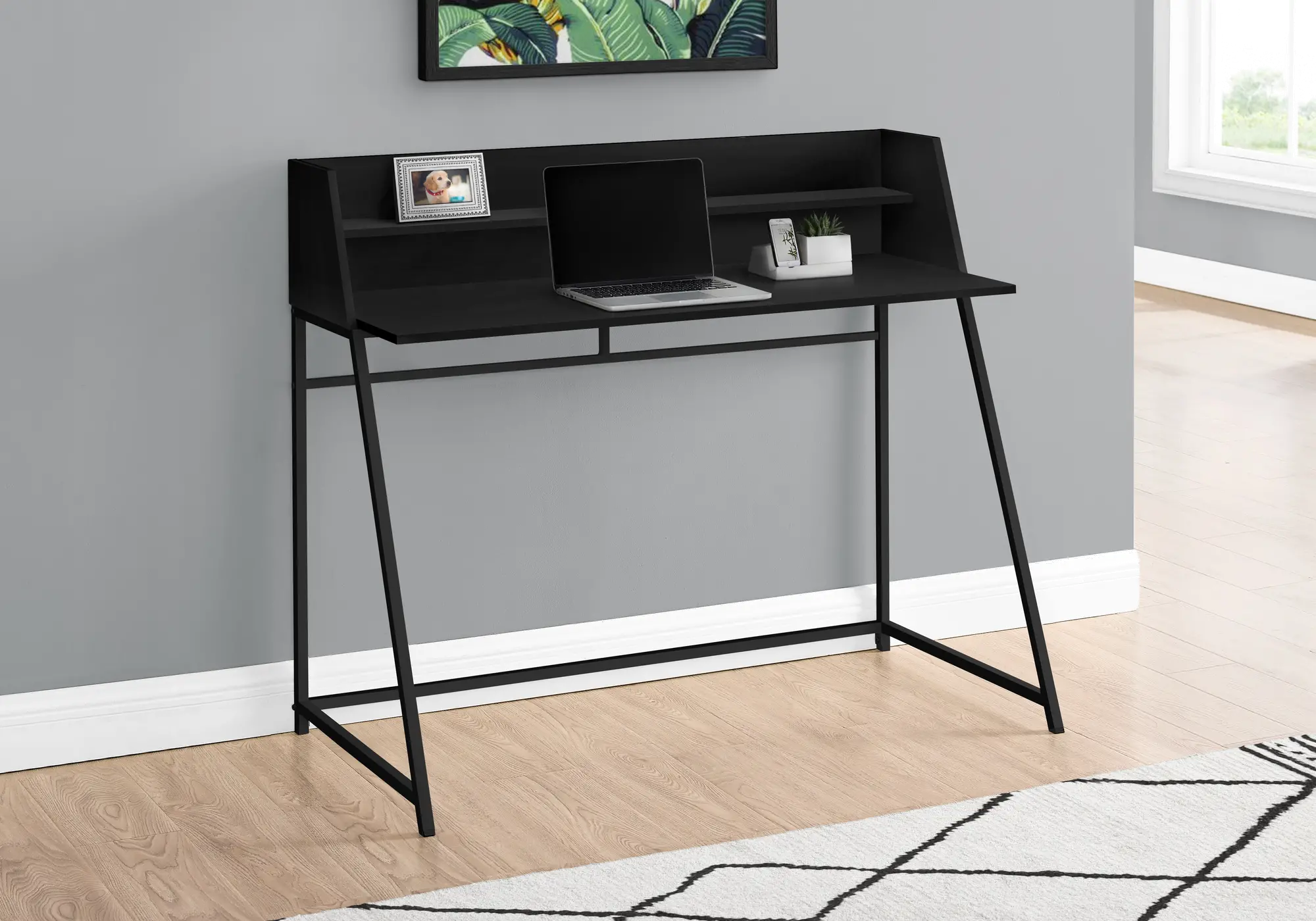 Mid-Century Modern 48  Black Computer Desk-2