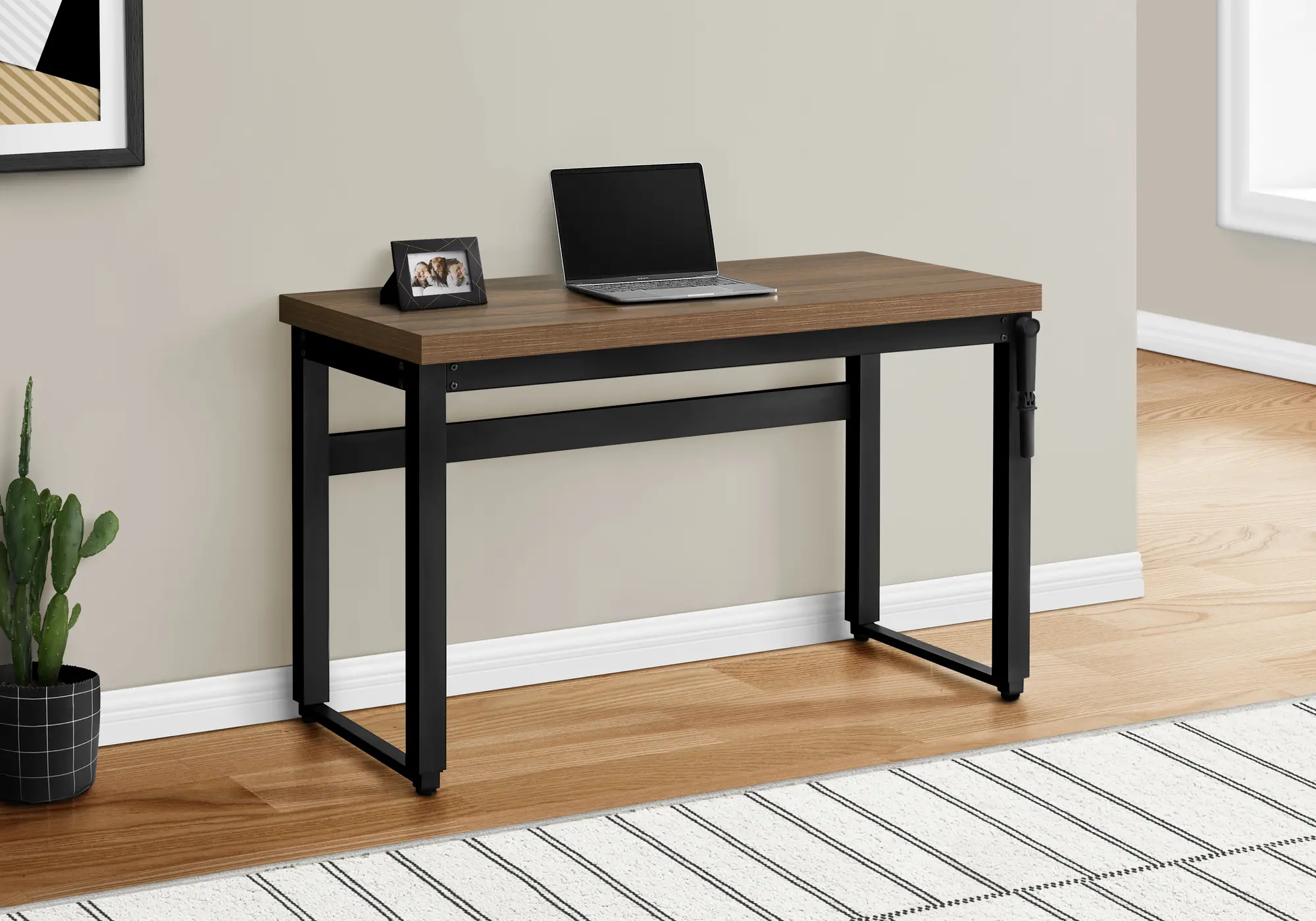 Contemporary 48 Inch Walnut Adjustable Height Computer Desk-2