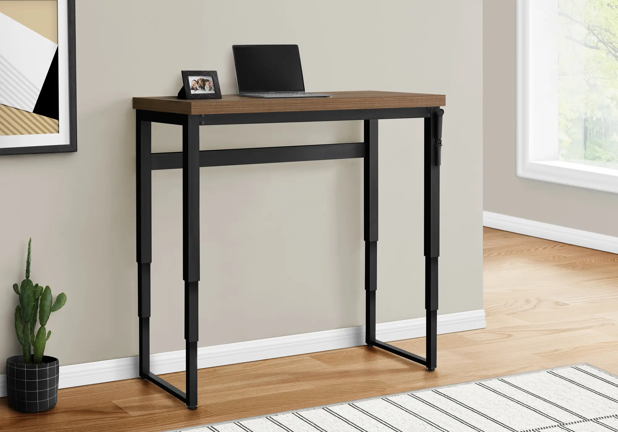 Contemporary 48 Inch Walnut Adjustable Height Computer Desk-3