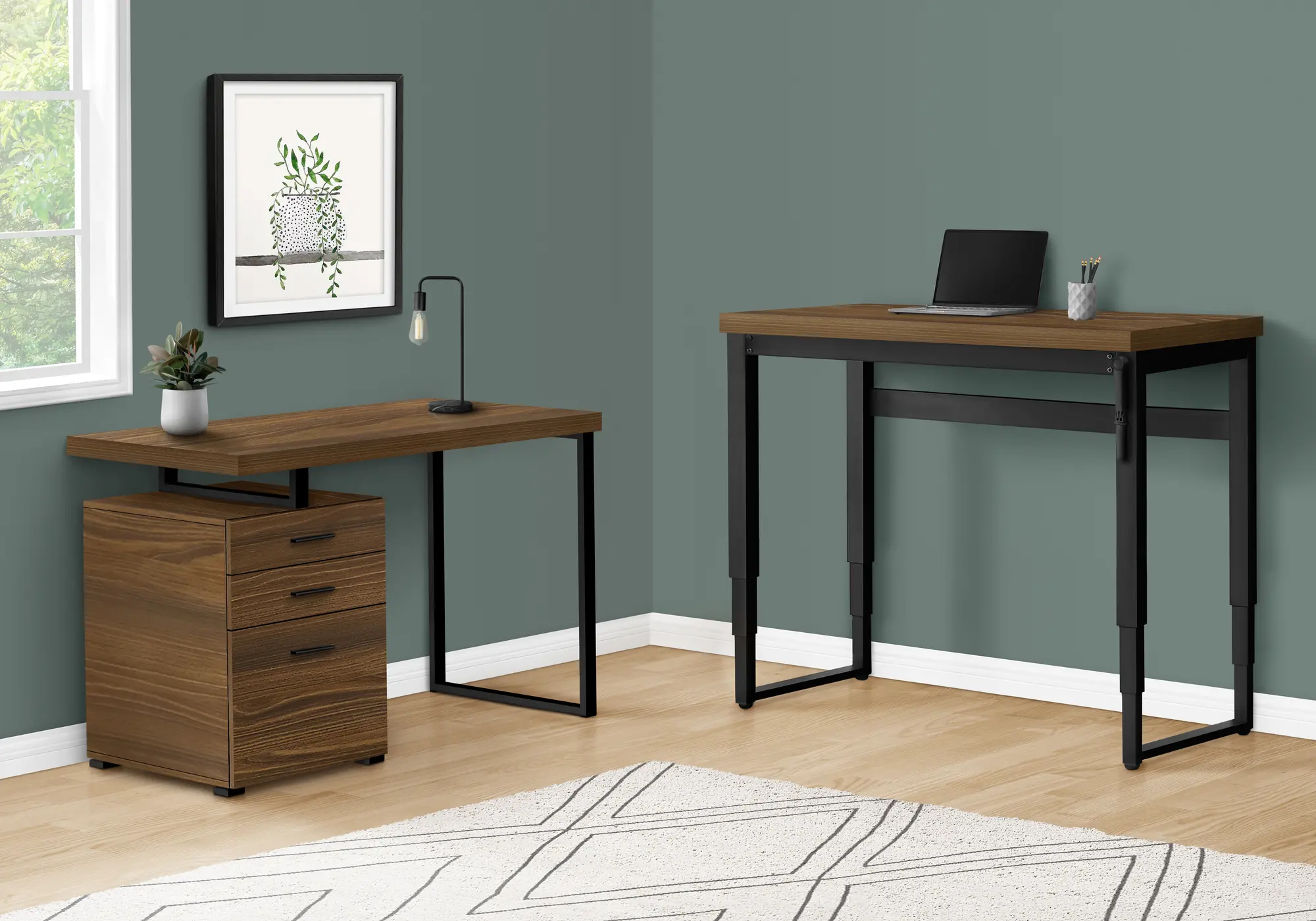 Contemporary 48 Inch Walnut Adjustable Height Computer Desk-4