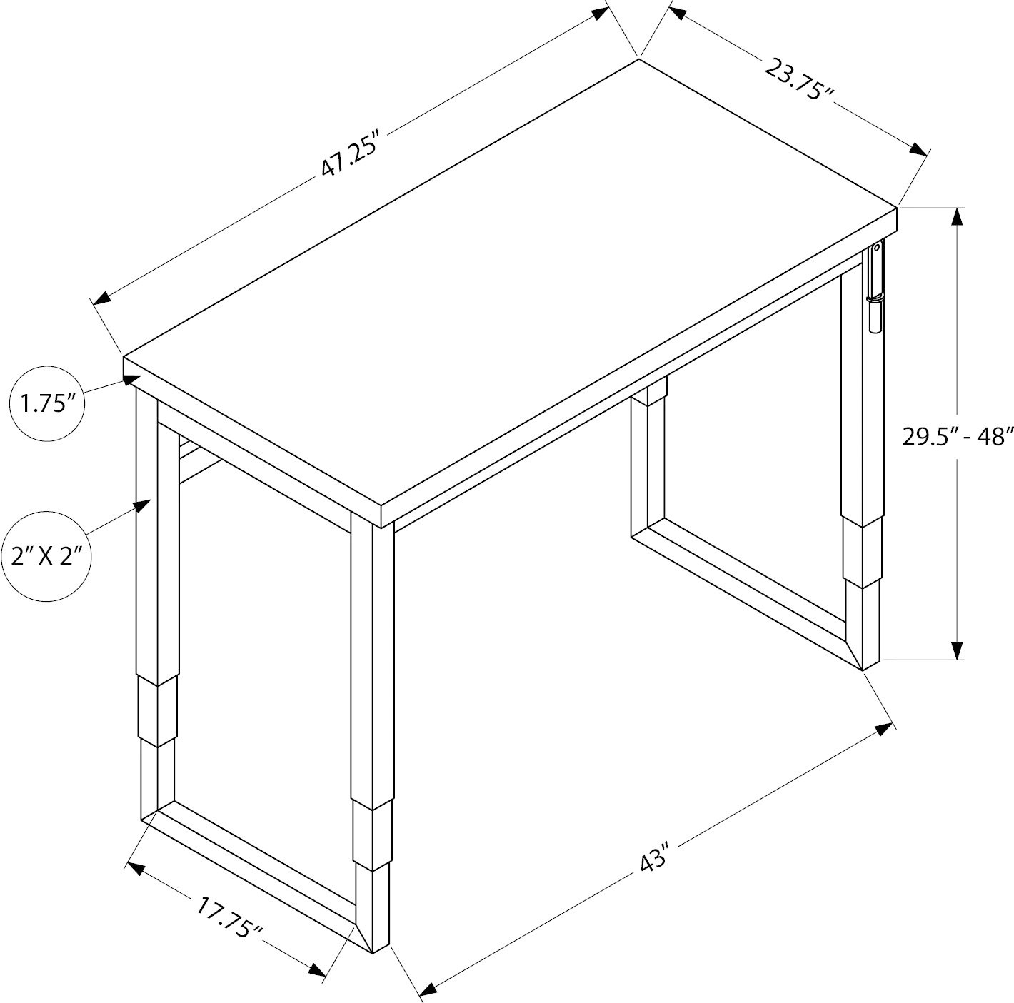 Contemporary 48 Inch Walnut Adjustable Height Computer Desk-8