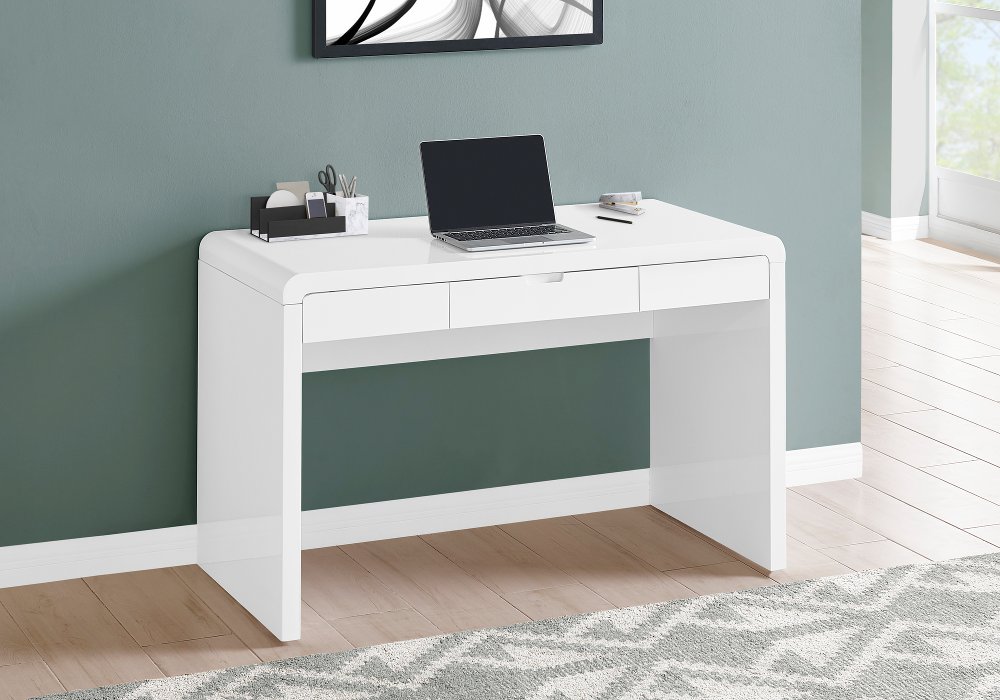 Modern 48 Inch Glossy White Computer Desk