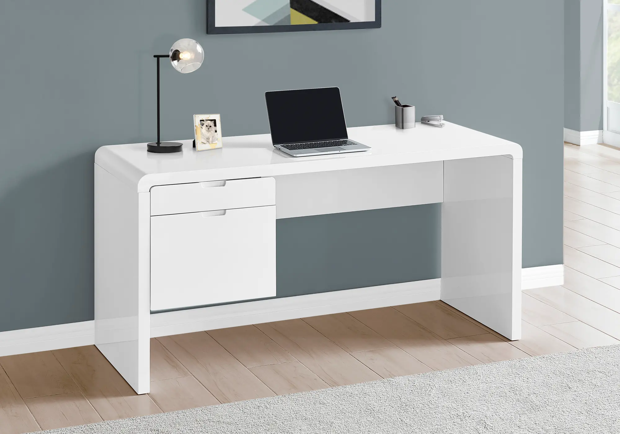 Modern 60  Glossy White Computer Desk-2