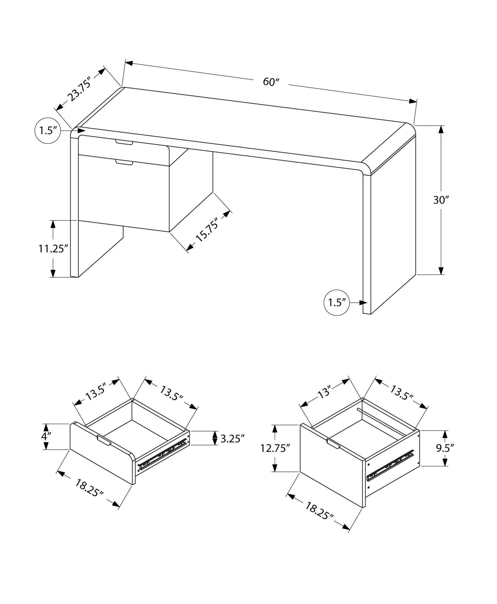 Modern 60  Glossy White Computer Desk-3
