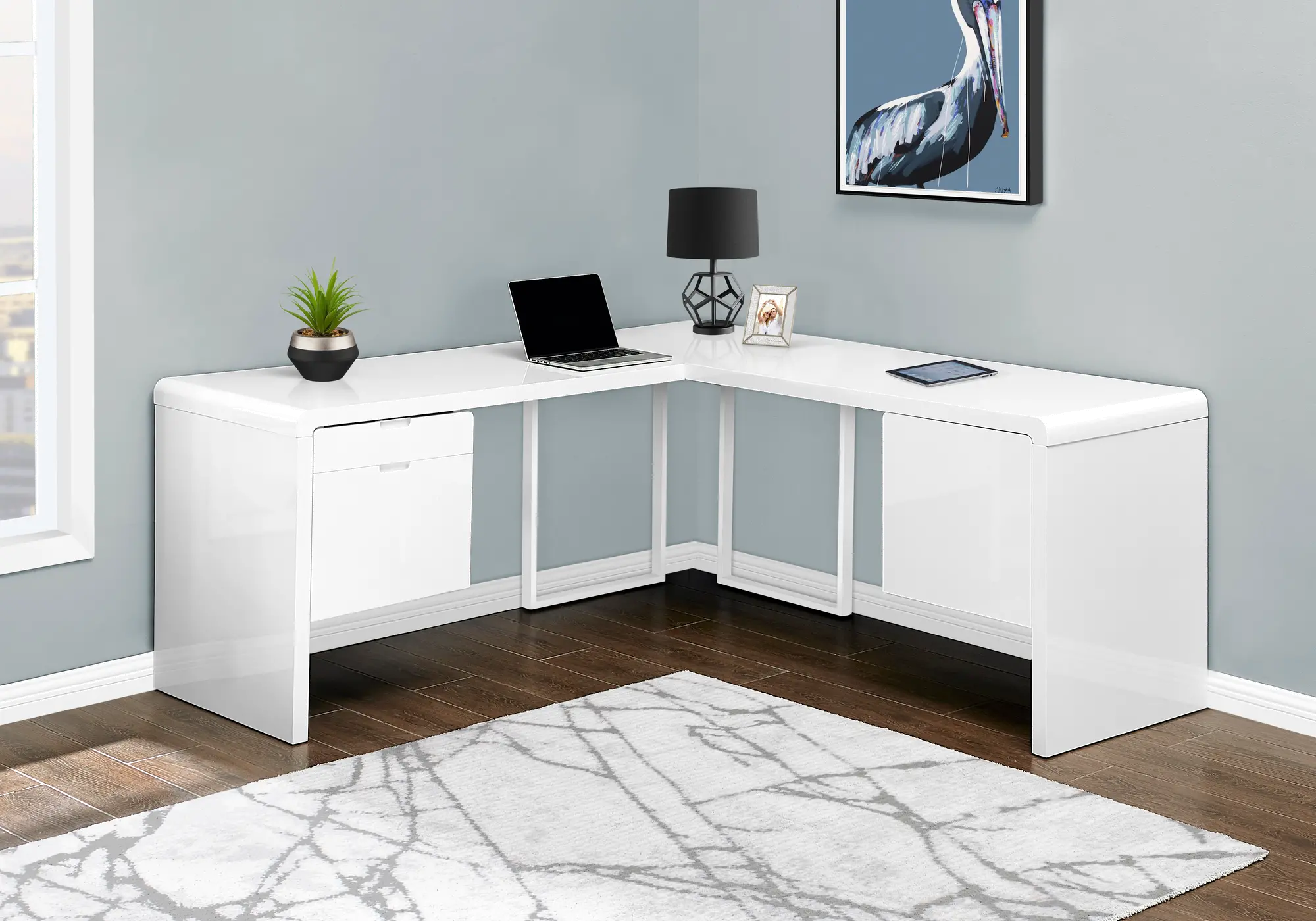 Modern 72 Inch Glossy White Computer L-Desk-2