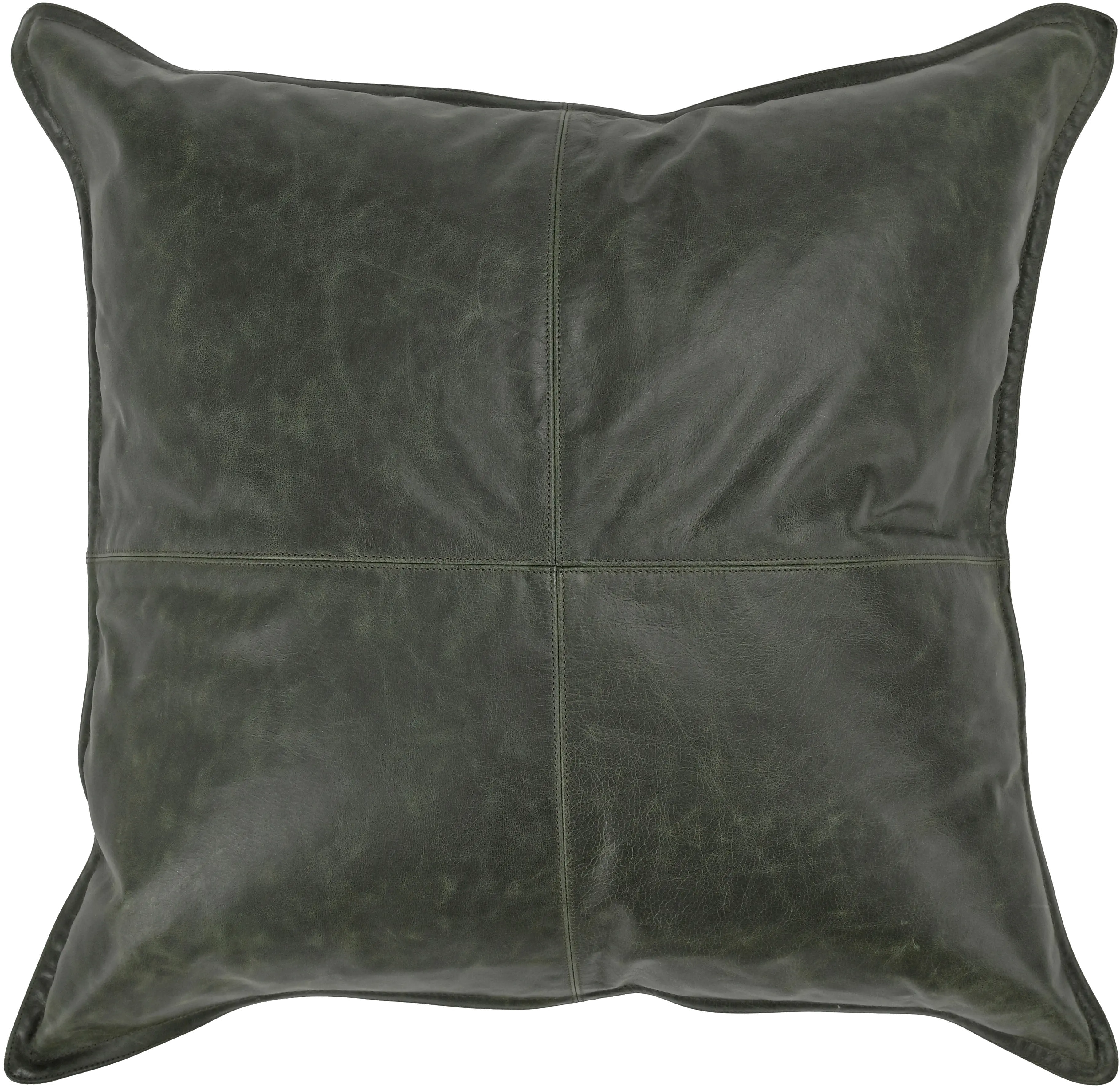Acre Forest Green Leather Throw Pillow-1