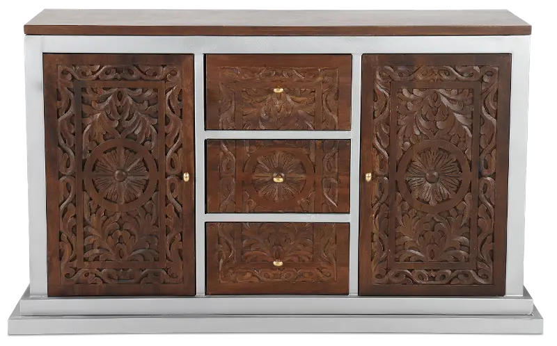 Jaxon 2-Door and 3-Drawer Dark Brown Carved Sideboard
