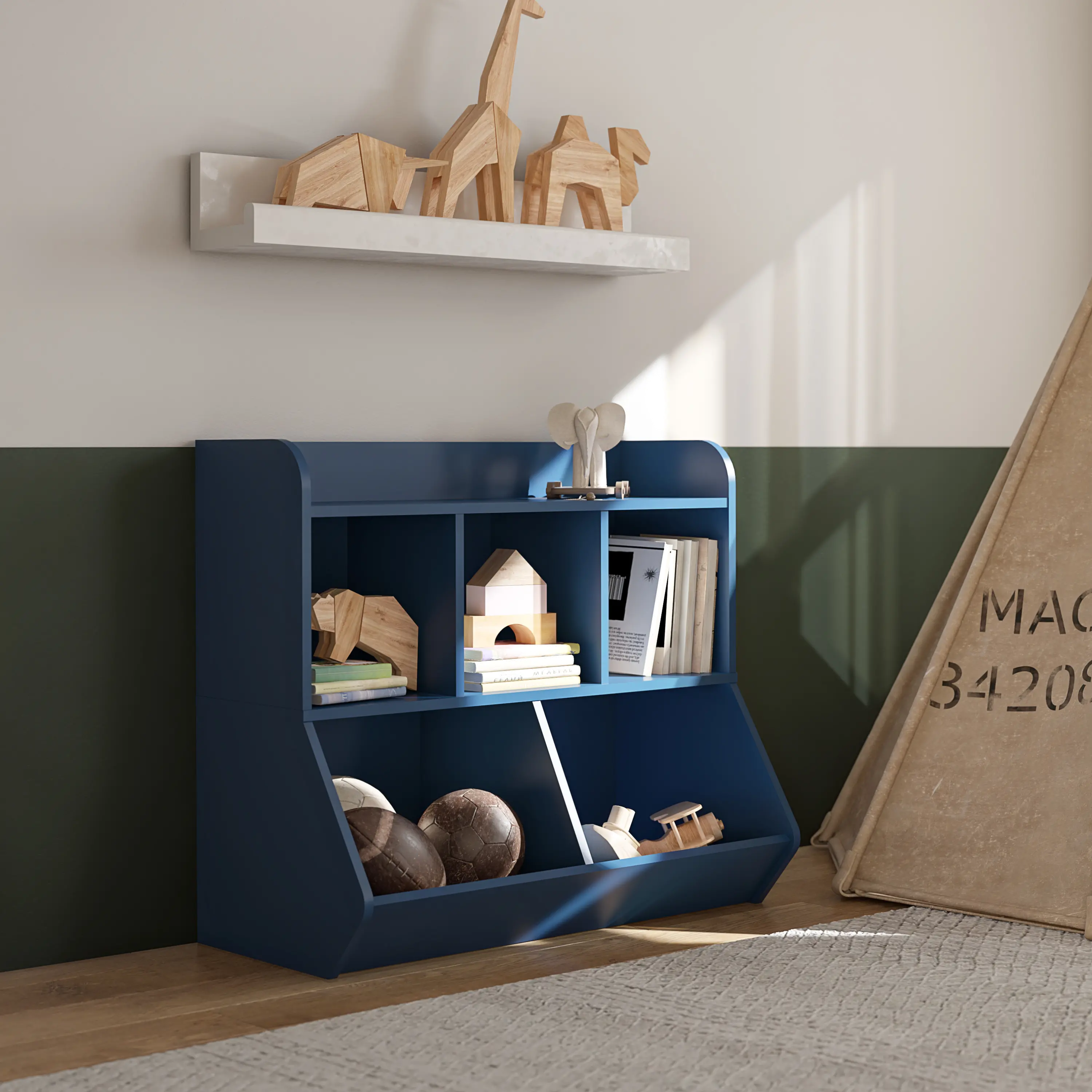 Tyler Transitional Navy Kid's Toy Storage Bookcase-3