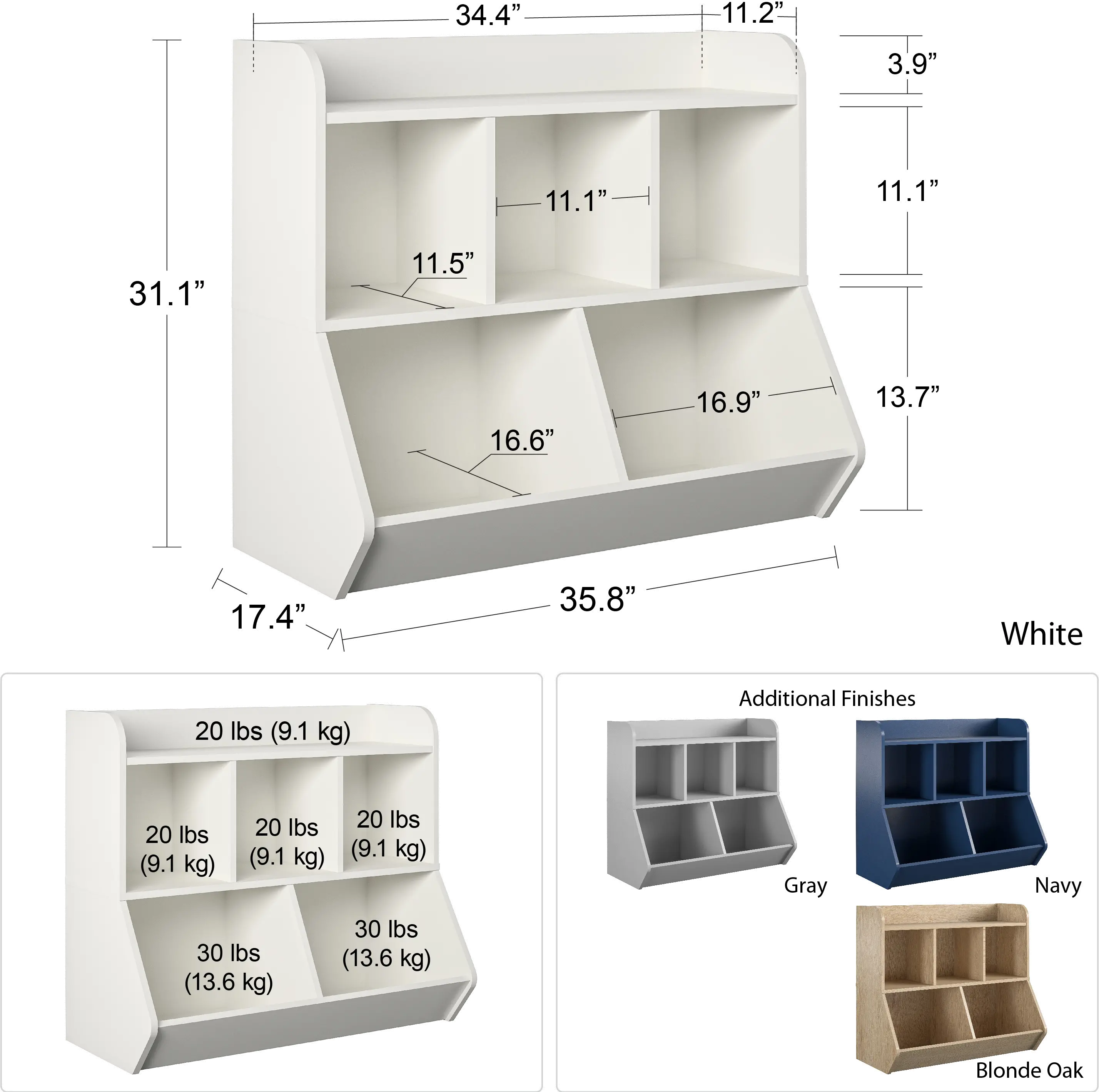 Tyler Transitional Navy Kid's Toy Storage Bookcase-7