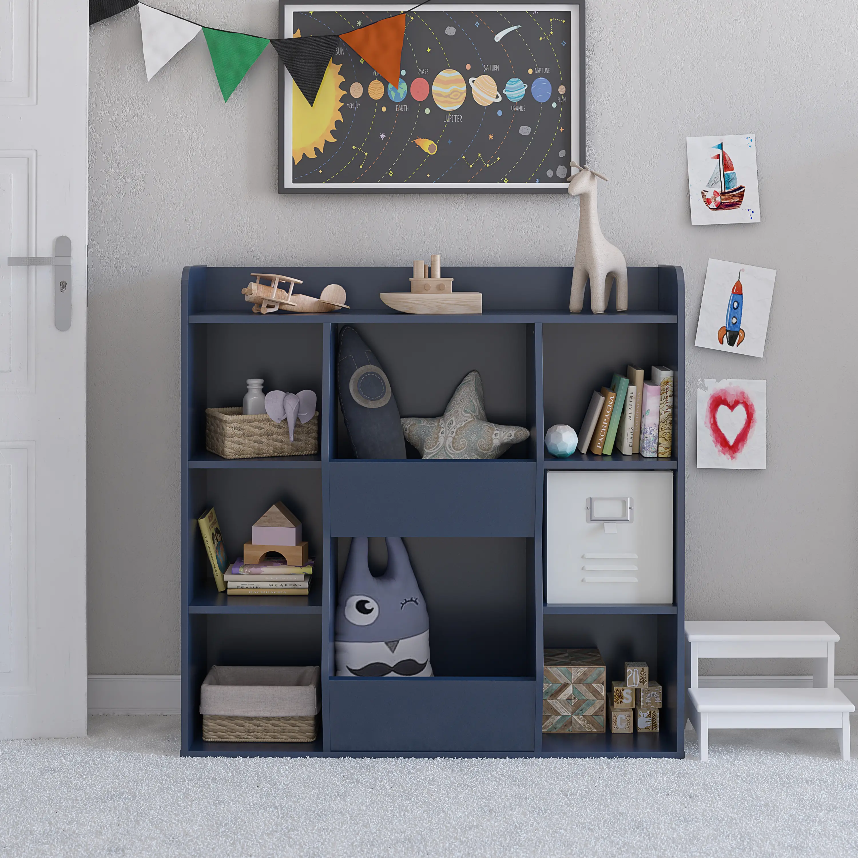Tyler Kids Navy Toy Storage Bookcase-2
