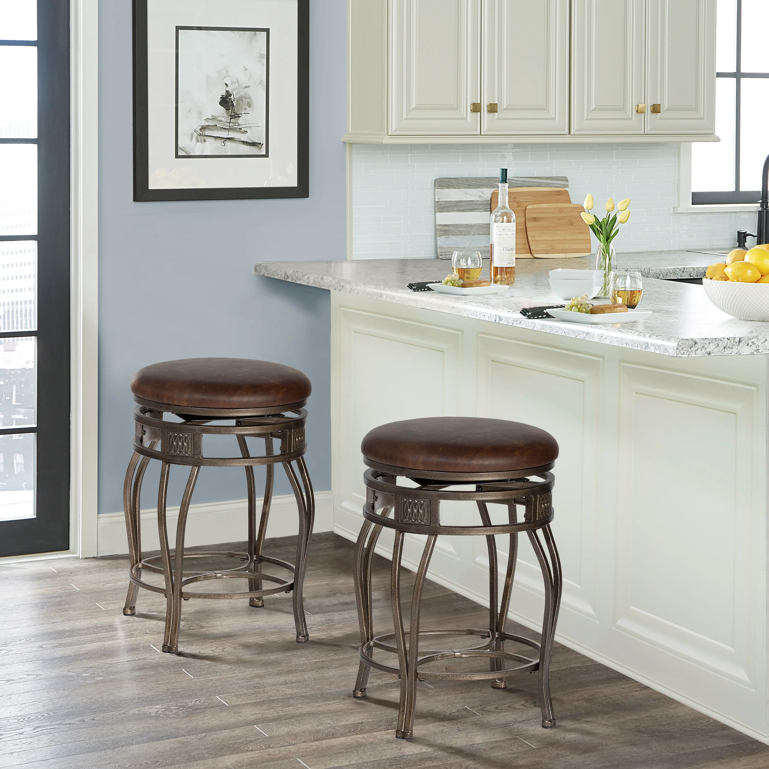 Montello Old Steel and Brown Swivel Counter Height Stool-2