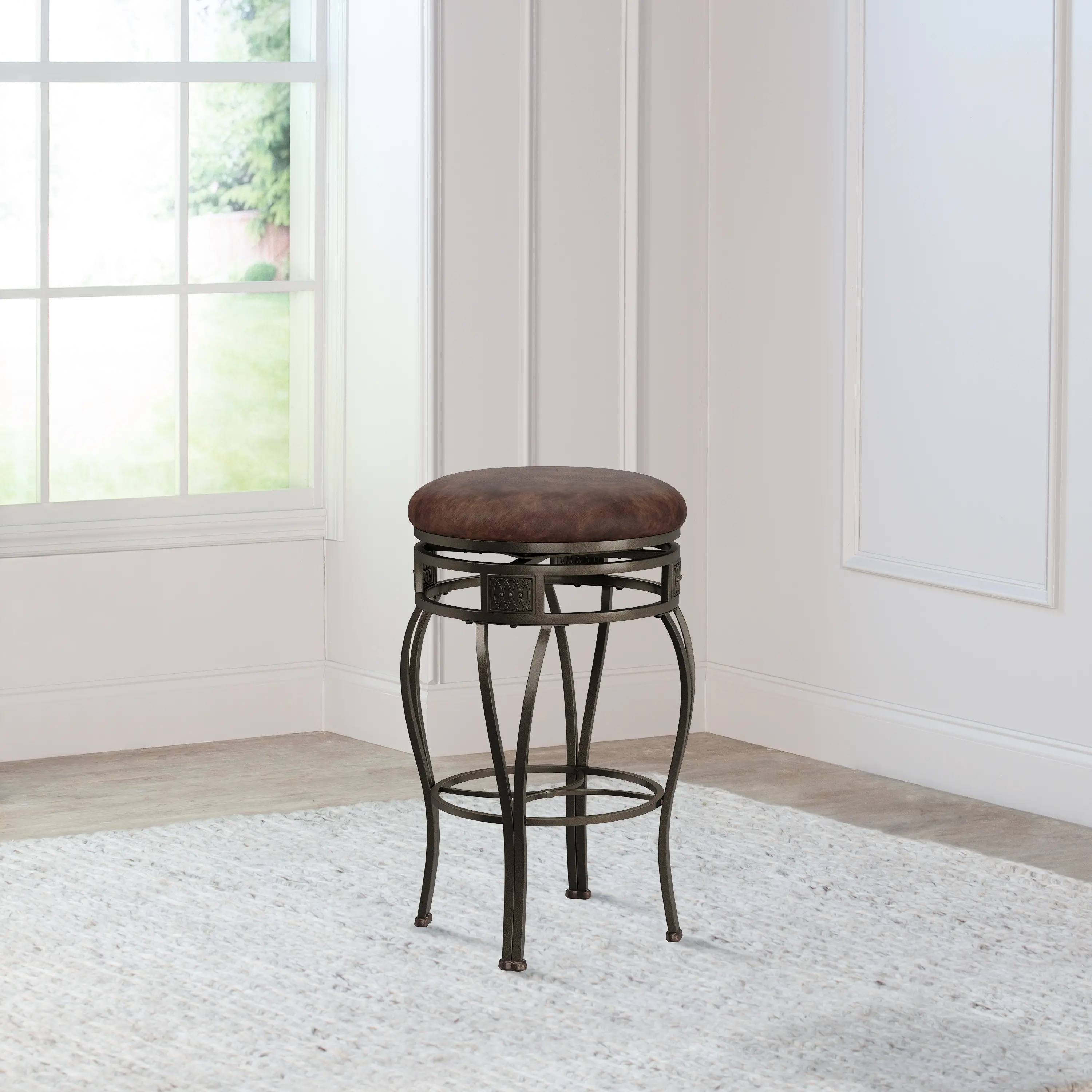 Montello Traditional Old Steel Backless Swivel Bar Height Stool with Wood Panel-2