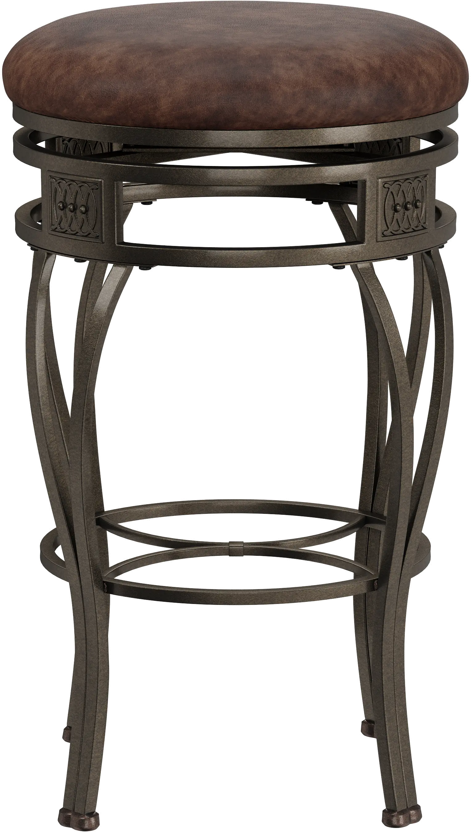 Montello Traditional Old Steel Backless Swivel Bar Height Stool with Wood Panel-1