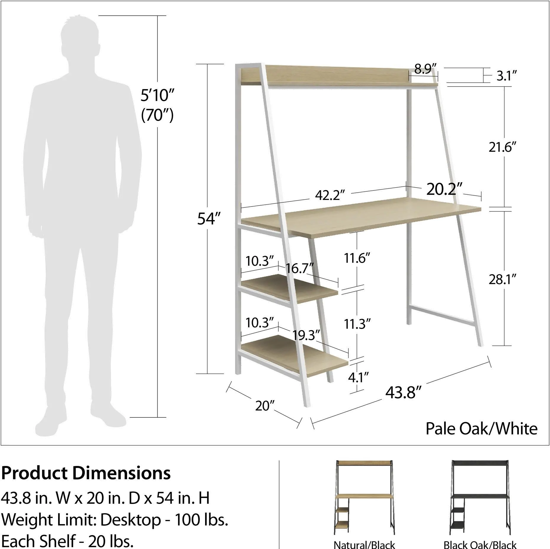 Bushwick Transitional Natural and Black Metal Ladder Desk-8