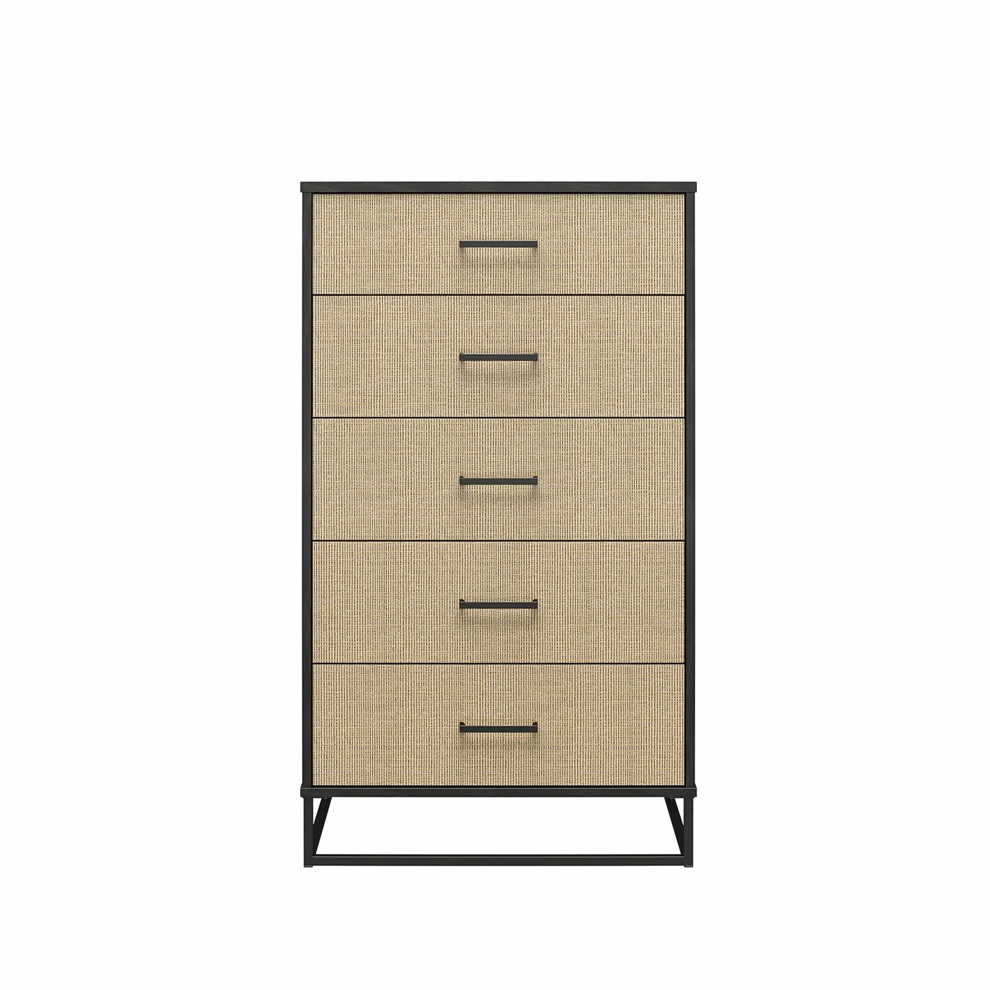 Kelly Transitional Rattan and Black Oak 5-Drawer Dresser-3