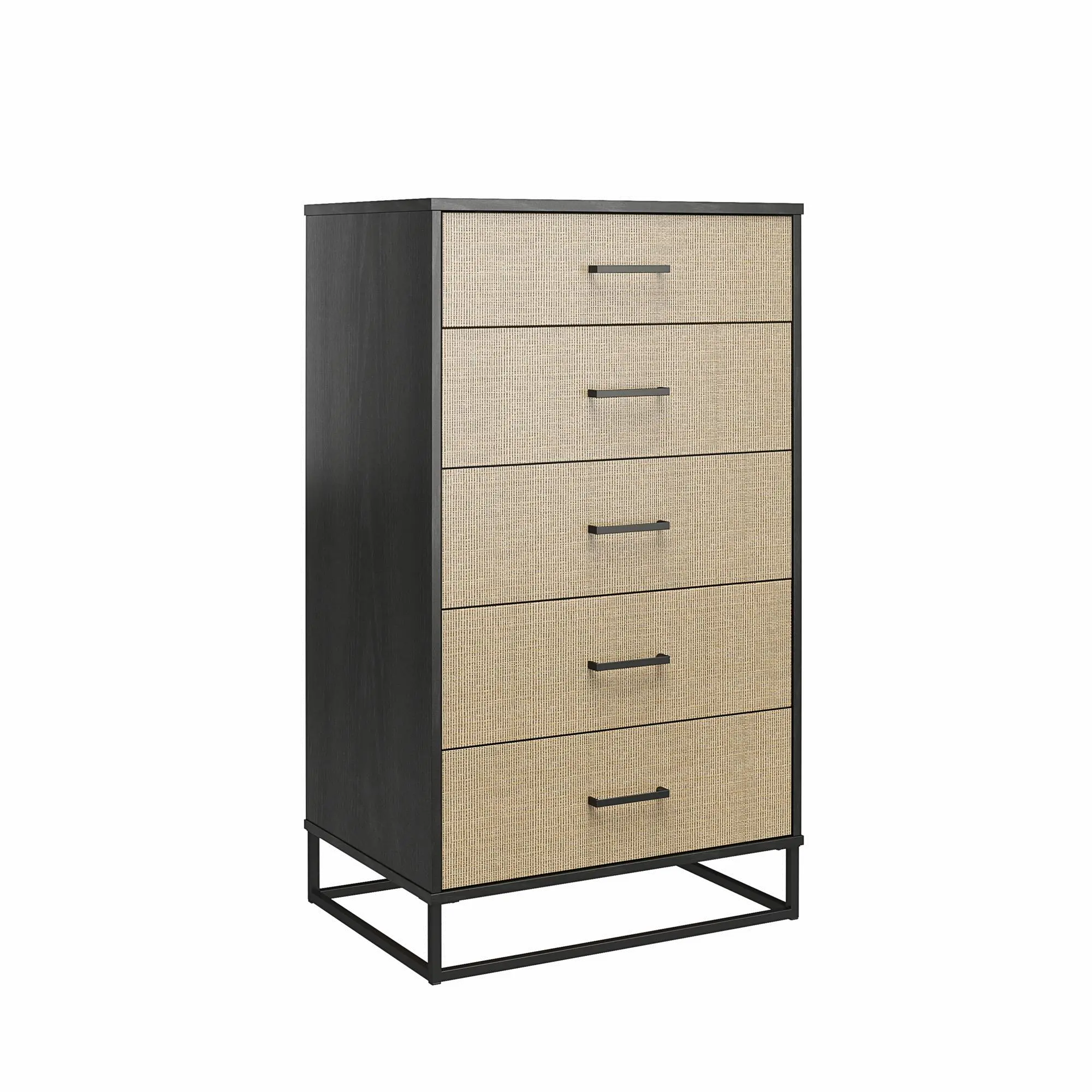 Kelly Transitional Rattan and Black Oak 5-Drawer Dresser-4