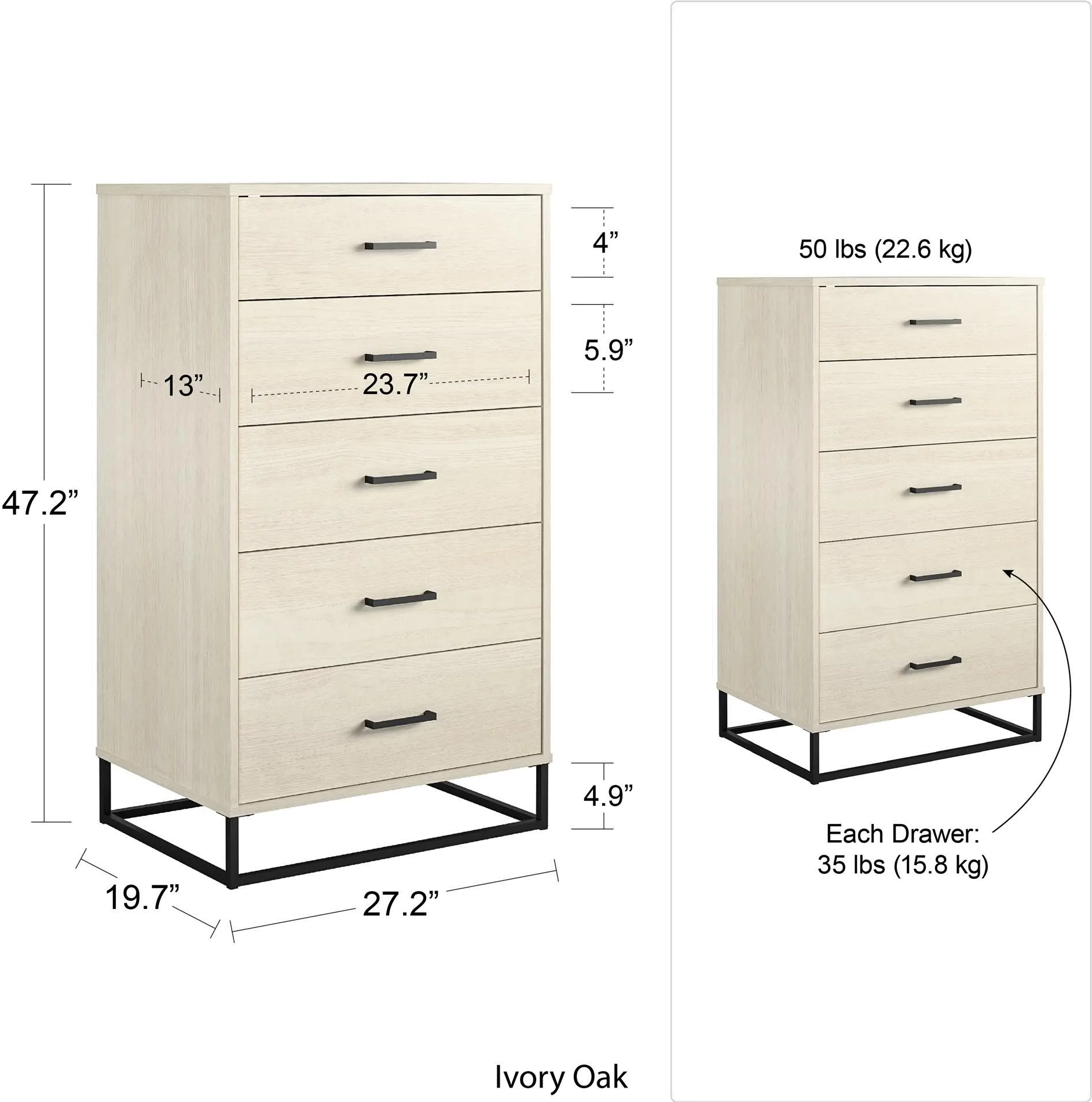 Kelly Transitional Rattan and Black Oak 5-Drawer Dresser-7