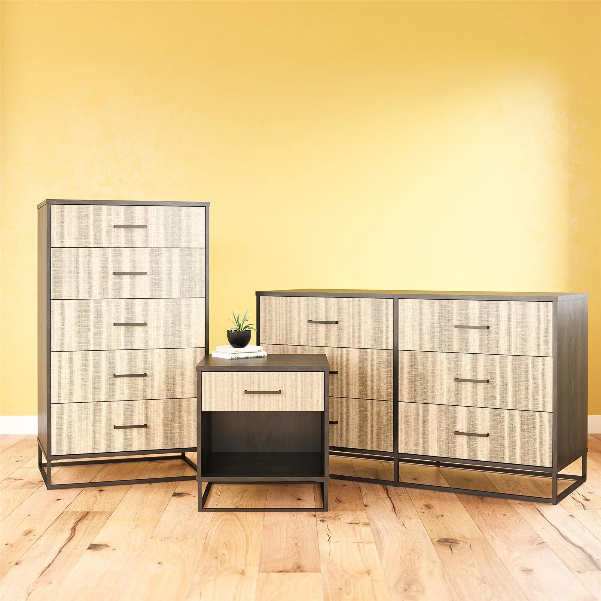 Kelly Transitional Rattan and Black Oak 6-Drawer Dresser-2