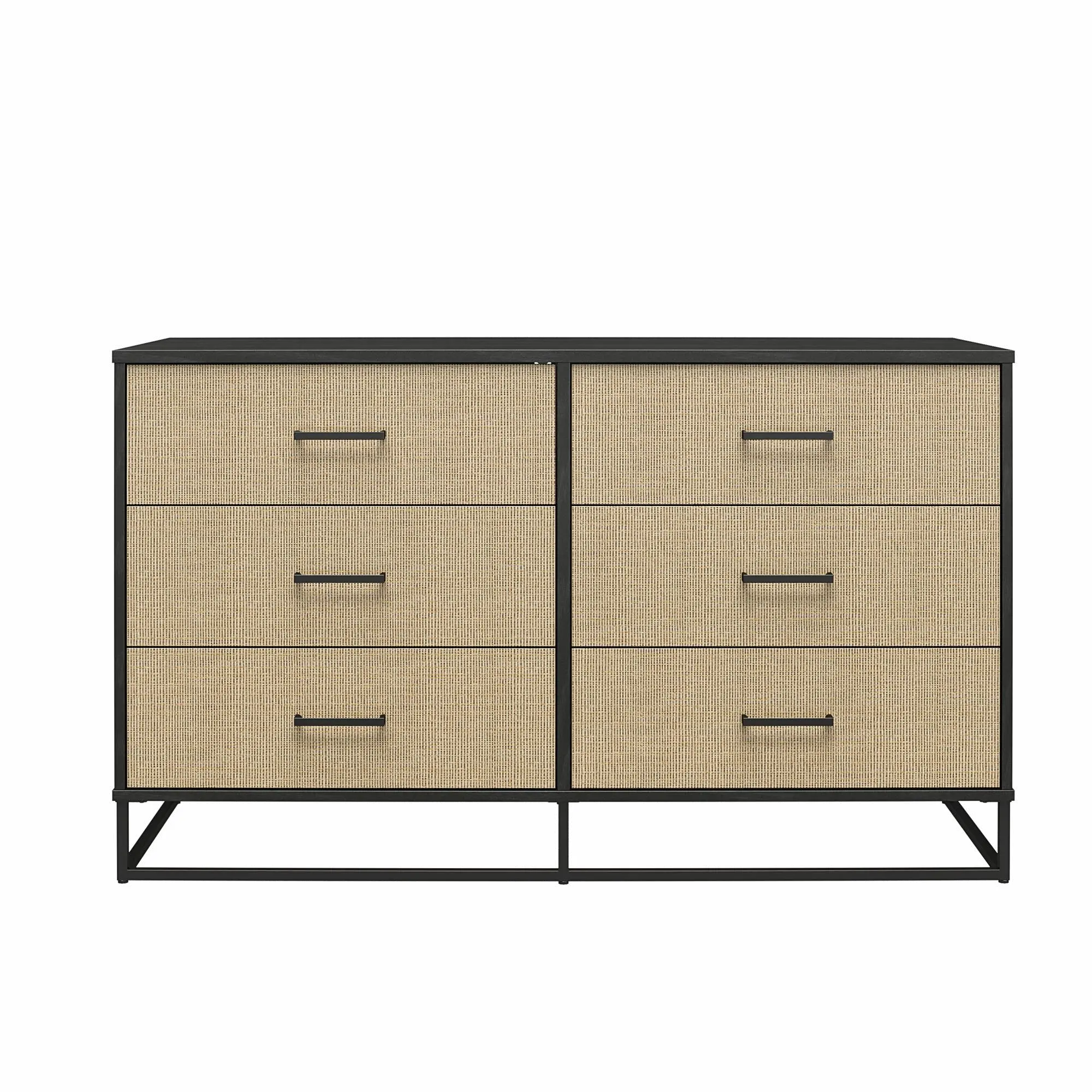Kelly Transitional Rattan and Black Oak 6-Drawer Dresser-3