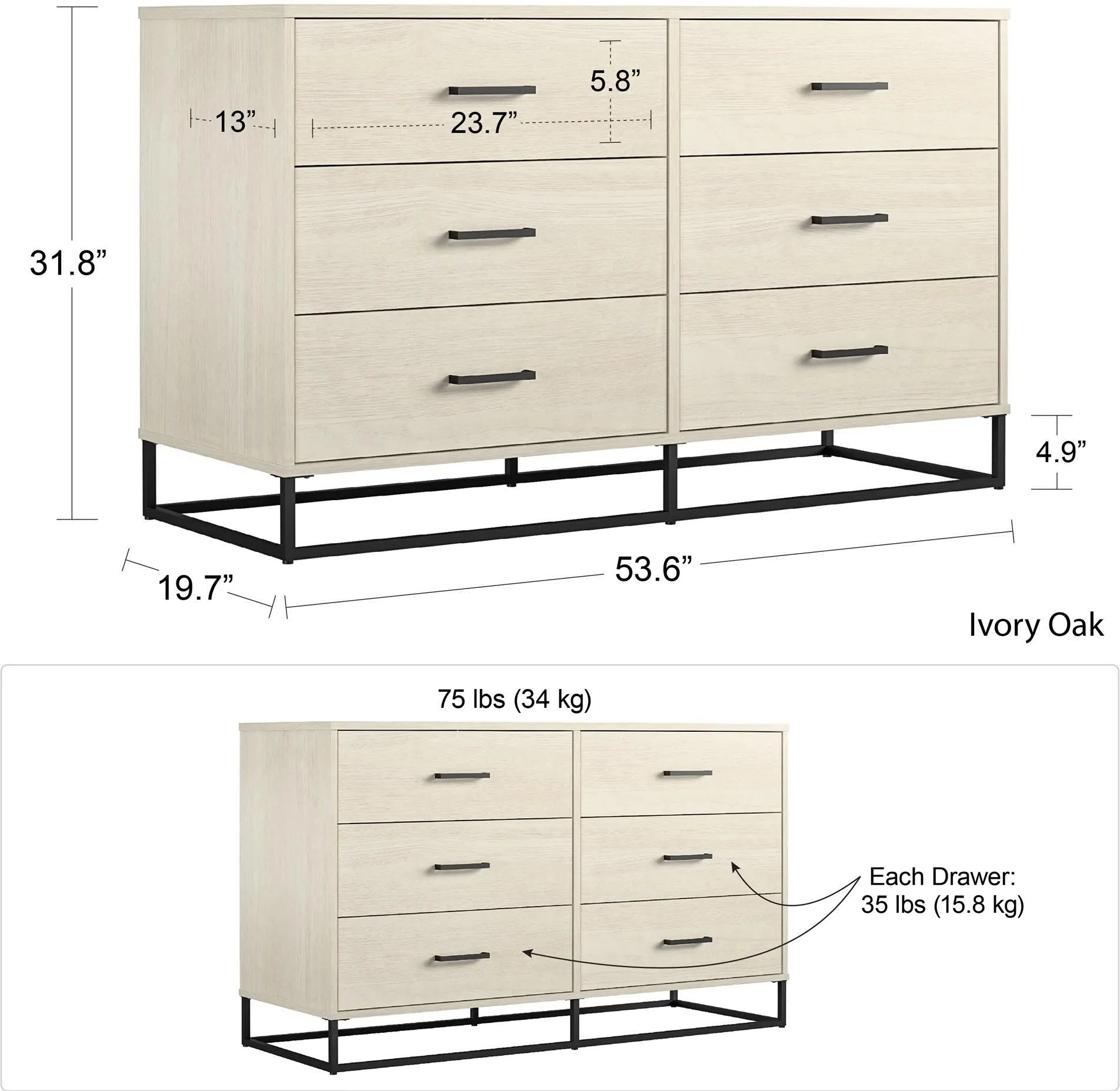Kelly Transitional Rattan and Black Oak 6-Drawer Dresser-8