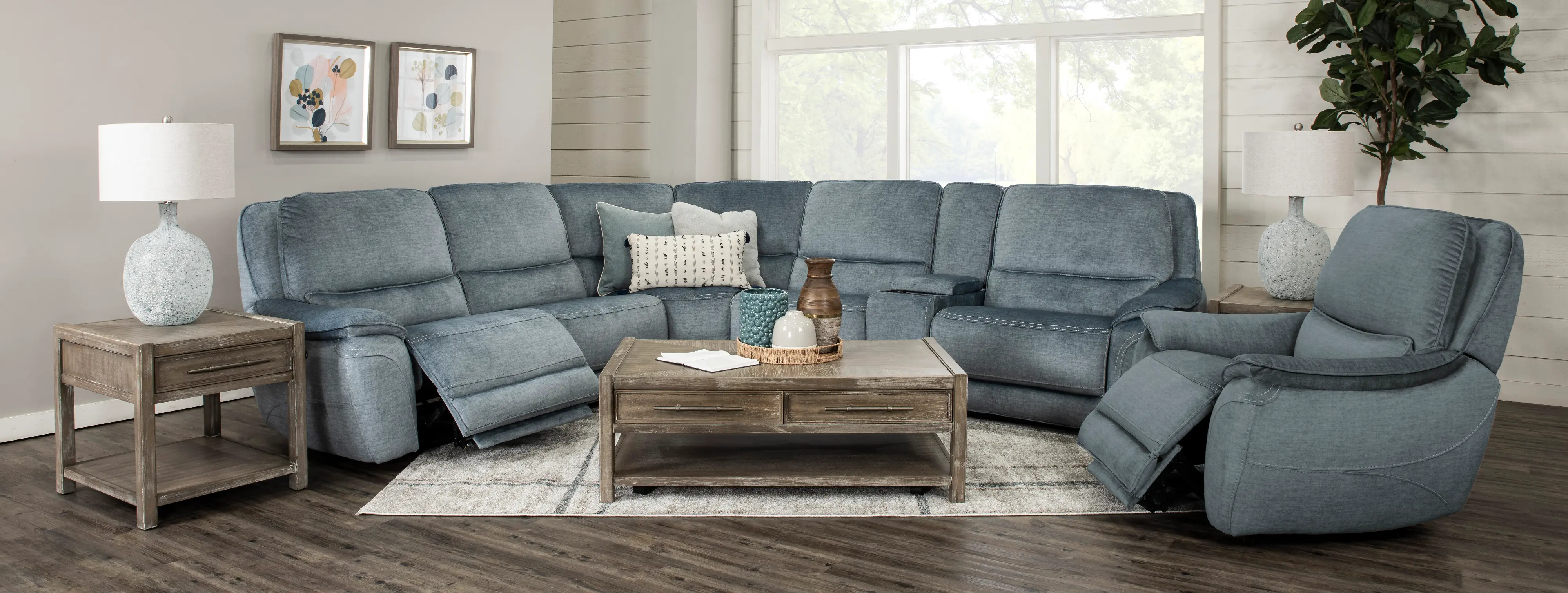 Capri Ocean Blue Reclining 6 Piece Sectional-1