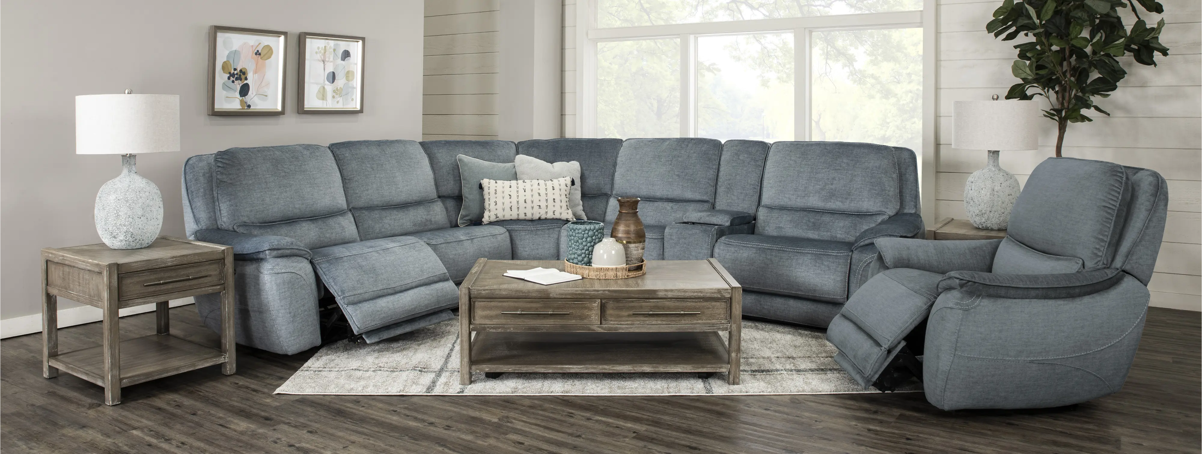 Capri Ocean Blue Reclining 6 Piece Sectional-2