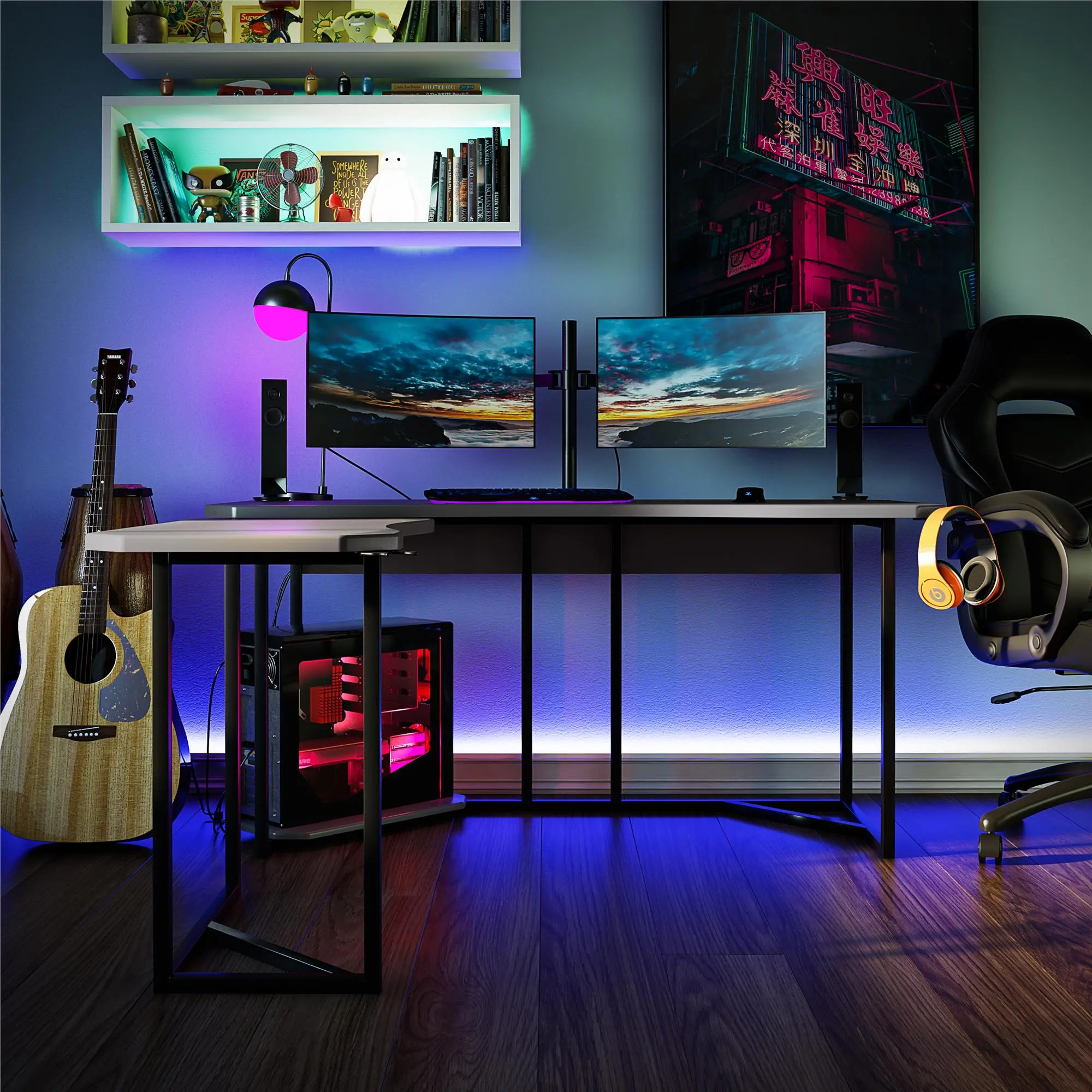 Quest Gray Gaming L-Desk with CPU Stand-2