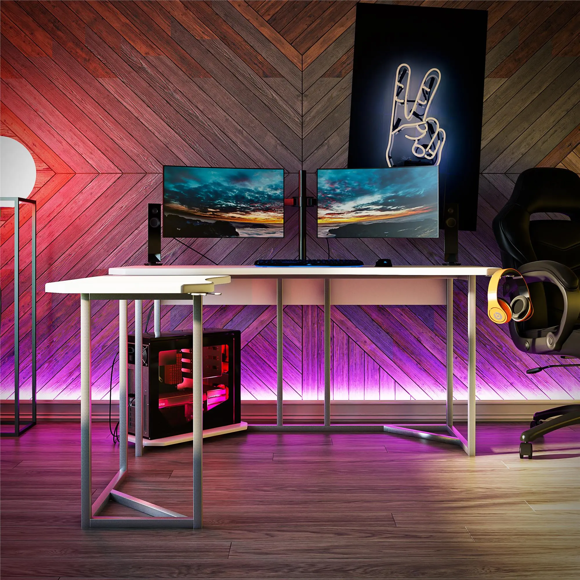 Quest White Gaming L-Desk with CPU Stand-2
