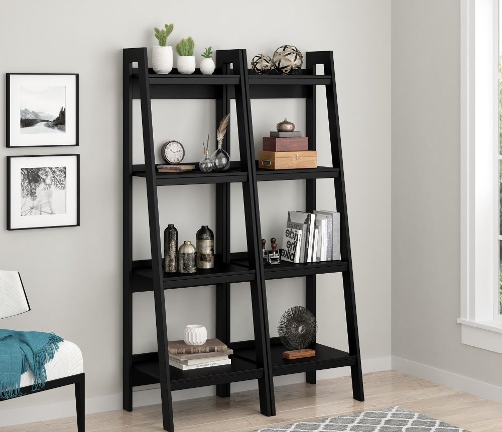 Lawrence Black 4-Shelf Ladder Bookcases Set of 2